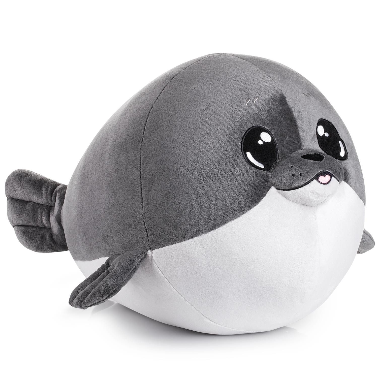 Corimori Kuscheltier „Bubbles“ die Robbe XXL Plüschtier Kissen (Packung), Stofftier, Kinder Baby Jungen Mädchen, 60cm, Grau