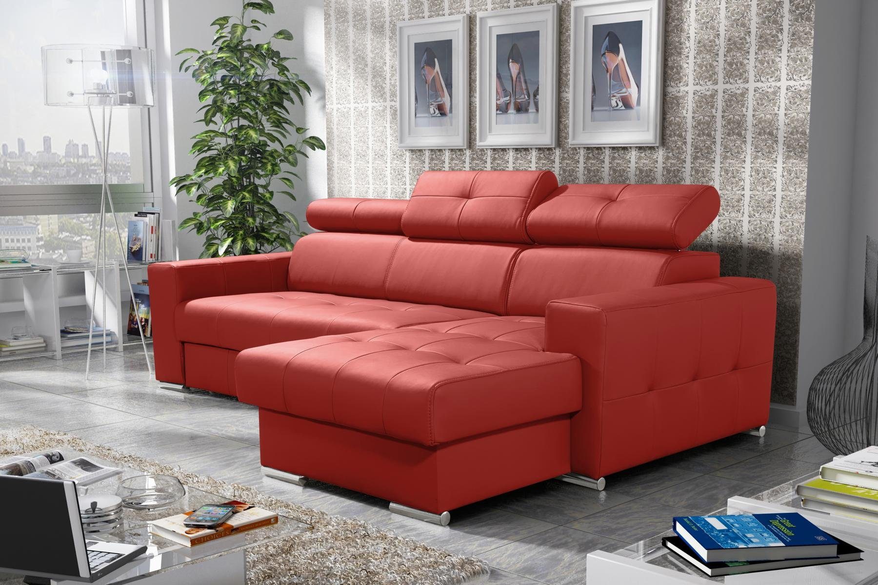 JVmoebel Ecksofa Sofa in Made Stoff Neu Leder, Europe Polsterung Rot Wohnzimmer Eckcouch L-Form