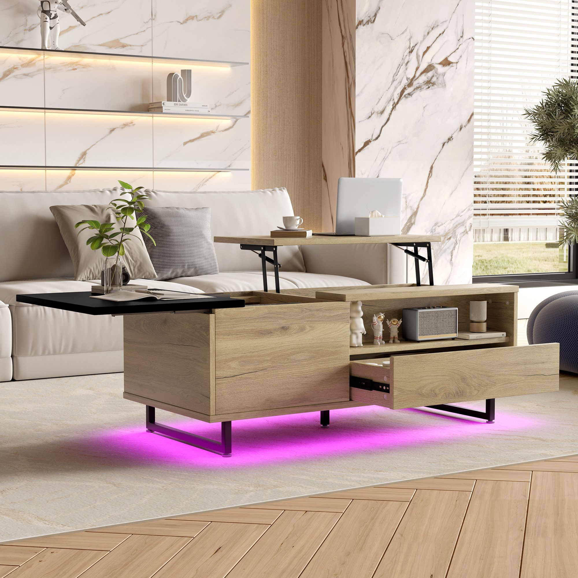 OKWISH Couchtisch Kaffeetisch Wohnzimmertisch Sofatisch (Höhenverstellbarer günstig online kaufen