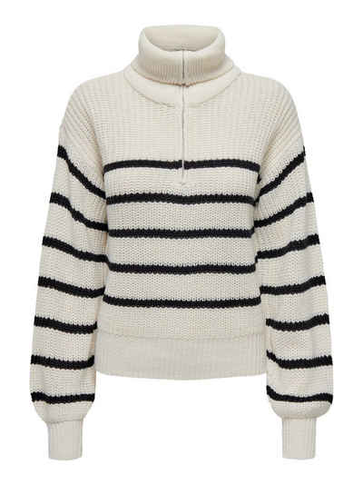 JACQUELINE de YONG Strickpullover Grobstrick Pullover Gestreifter Splitneck Sweater JDYJUSTY 6177 in Weiß