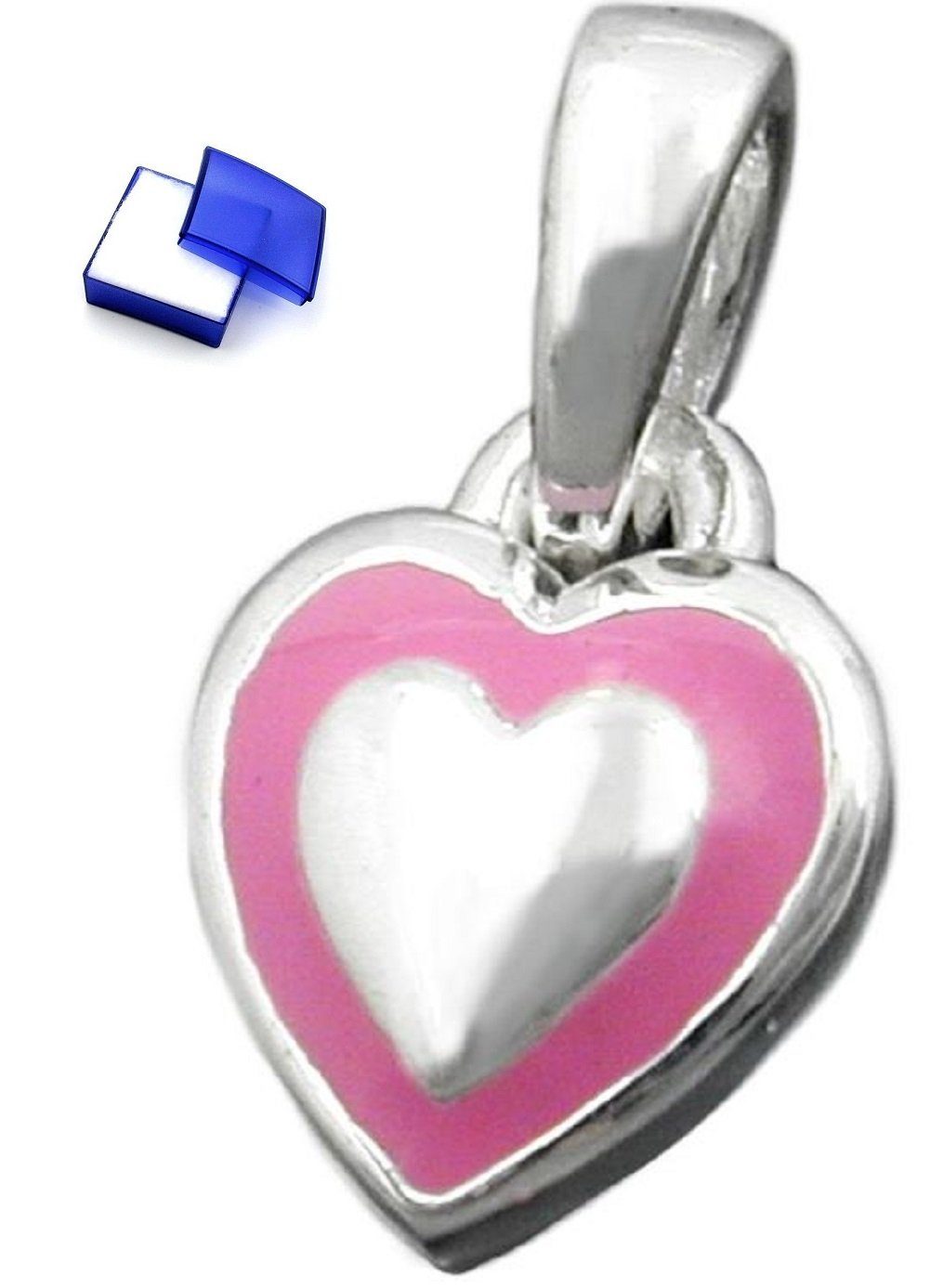 unbespielt Herzanhänger Kettenanhänger Kinder Anhänger kleines Herz rosa 925 Silber 8 x 6 mm inklusive Schmuckbox, Silberschmuck für Kinder