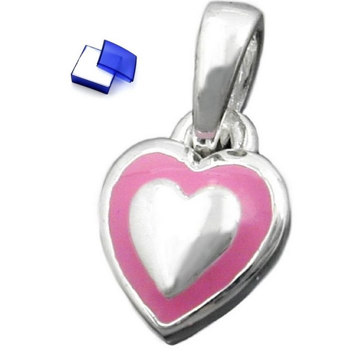 unbespielt Herzanhänger Kettenanhänger Kinder Anhänger kleines Herz rosa 925 Silber 8 x 6 mm inklusive Schmuckbox Silberschmuck für Kinder