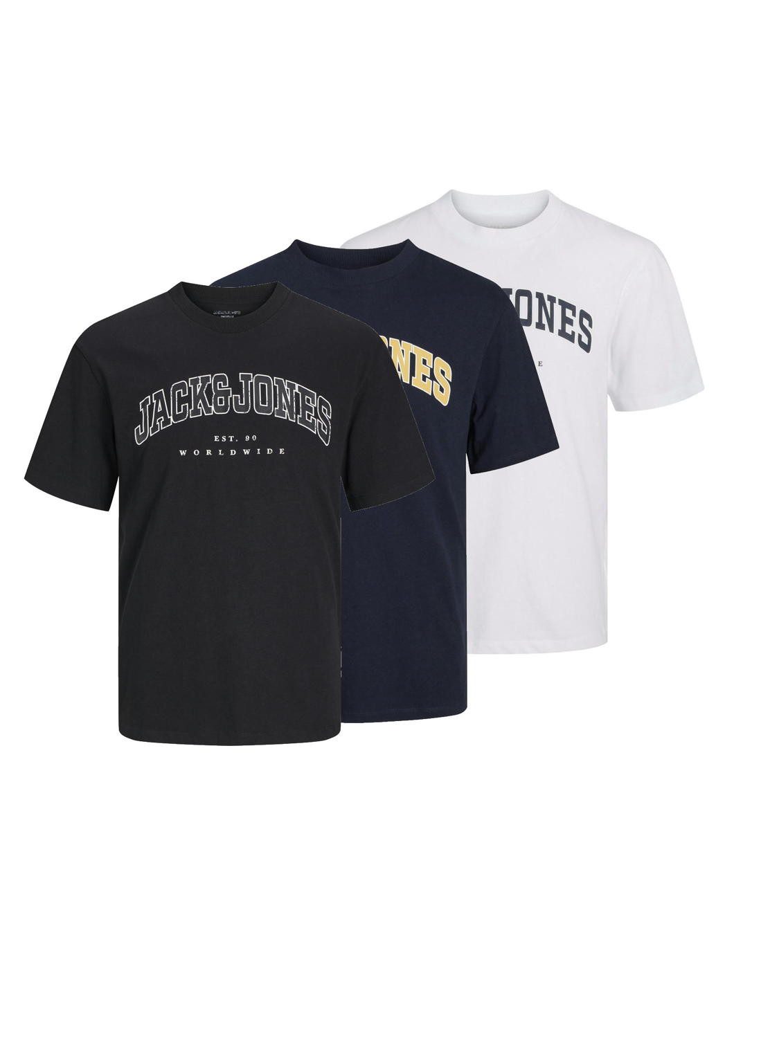 Jack & Jones T-Shirt JACK & JONES Male T-Shirt 3er-Pack Logo Rundhals T-Shirt