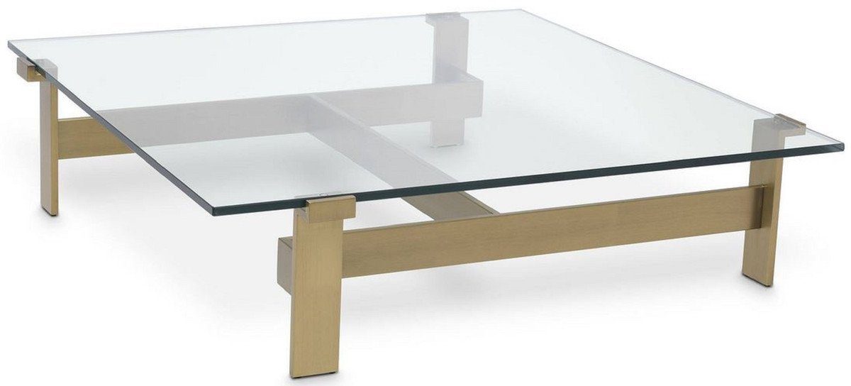 Casa Padrino Couchtisch Luxus Couchtisch Messingfarben 120 x 120 x H. 30 cm - Quadratischer Edelstahl Wohnzimmertisch mit Glasplatte - Möbel - Luxus Qualität