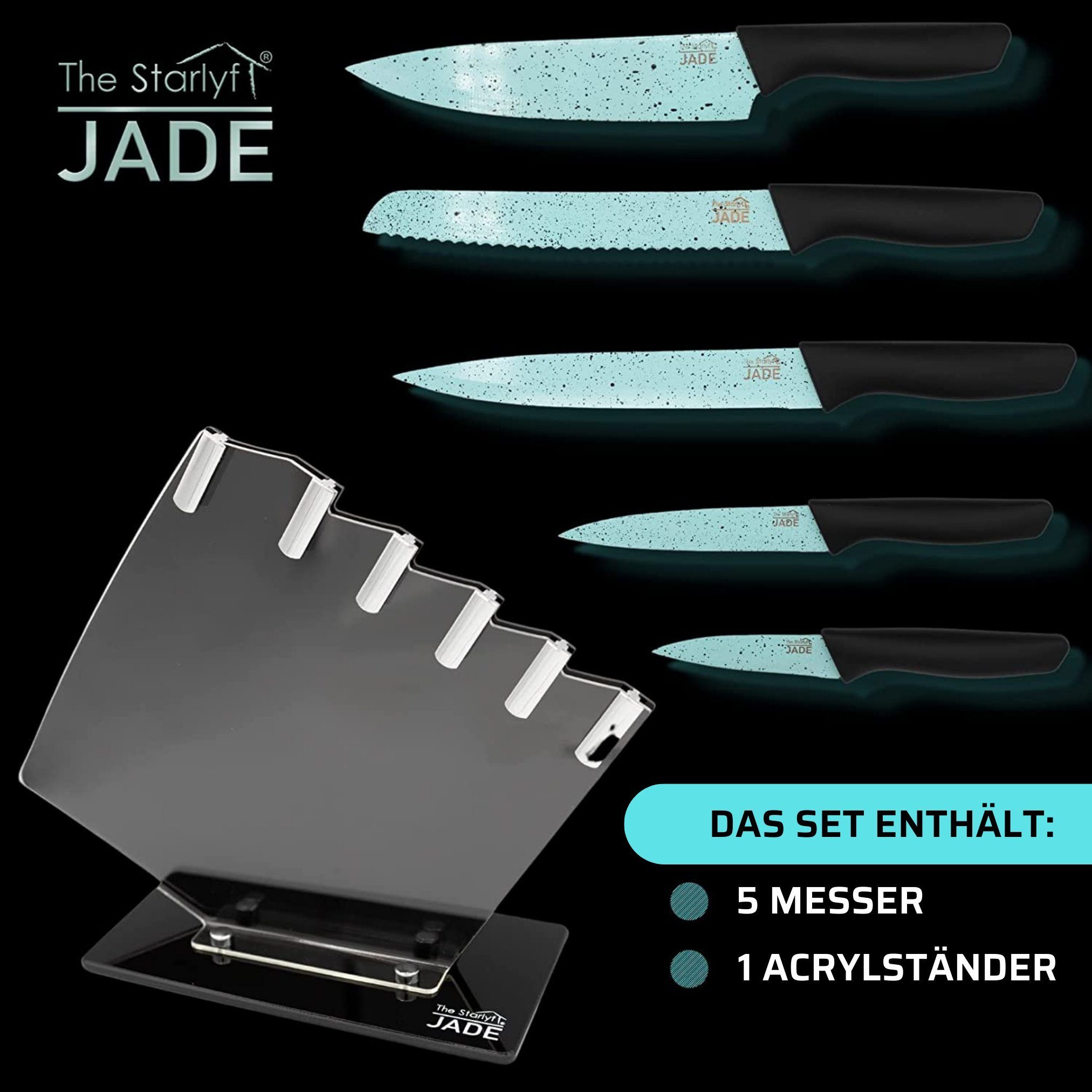 Stand Messer-Set Knife mit Jade 5 Messern Starlyf 6-tlg), Jadepulverbeschichtung Series Set + Messerständer aus und (Set,