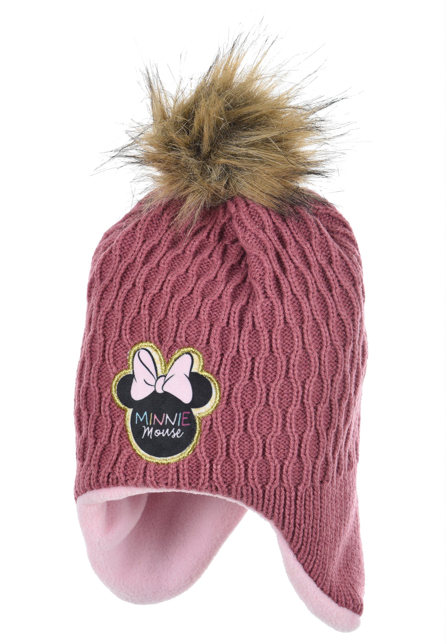 Disney Minnie Mouse Bommelmütze Baby Mädchen Winter-Mütze Strick-Bommel-Mütze Pink