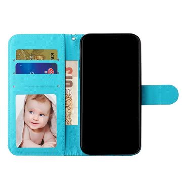 CLM-Tech Handytasche für Xiaomi Redmi Note 13 Pro 5G Hülle Tasche aus Kunstleder Klapphülle (Wolf Schneeberg blau, Handyhülle Wallet Flip Case Cover Etui), Schutzhülle mit Standfunktion, Kartenfächer, und Magnetverschluss