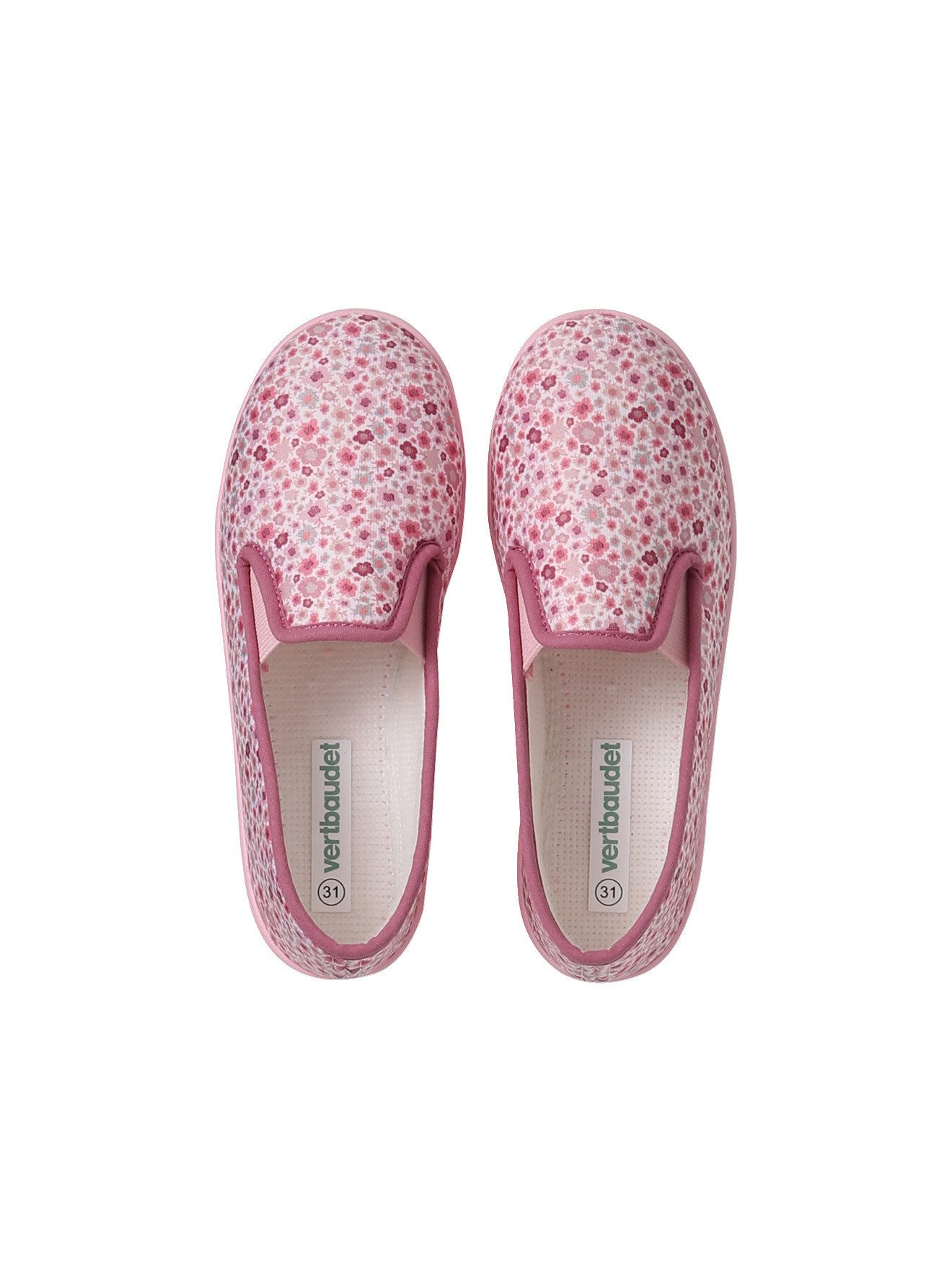 vertbaudet Hausschuhe Mädchen mit Blumenprint, Made in France Ballerina mit Blumenprint
