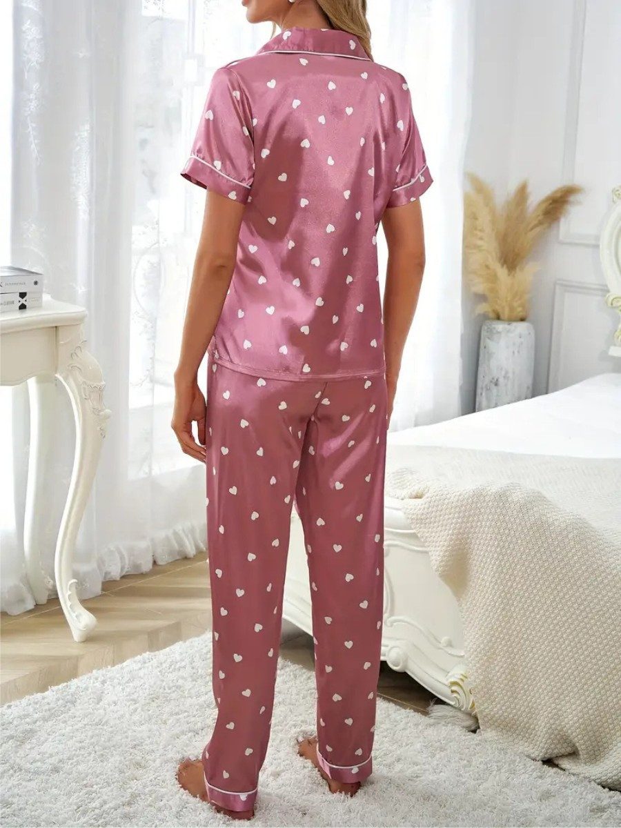Elegant Love Pyjama Damen-Nachtwäsche & Loungewear aus Satin im Herzchenmus günstig online kaufen