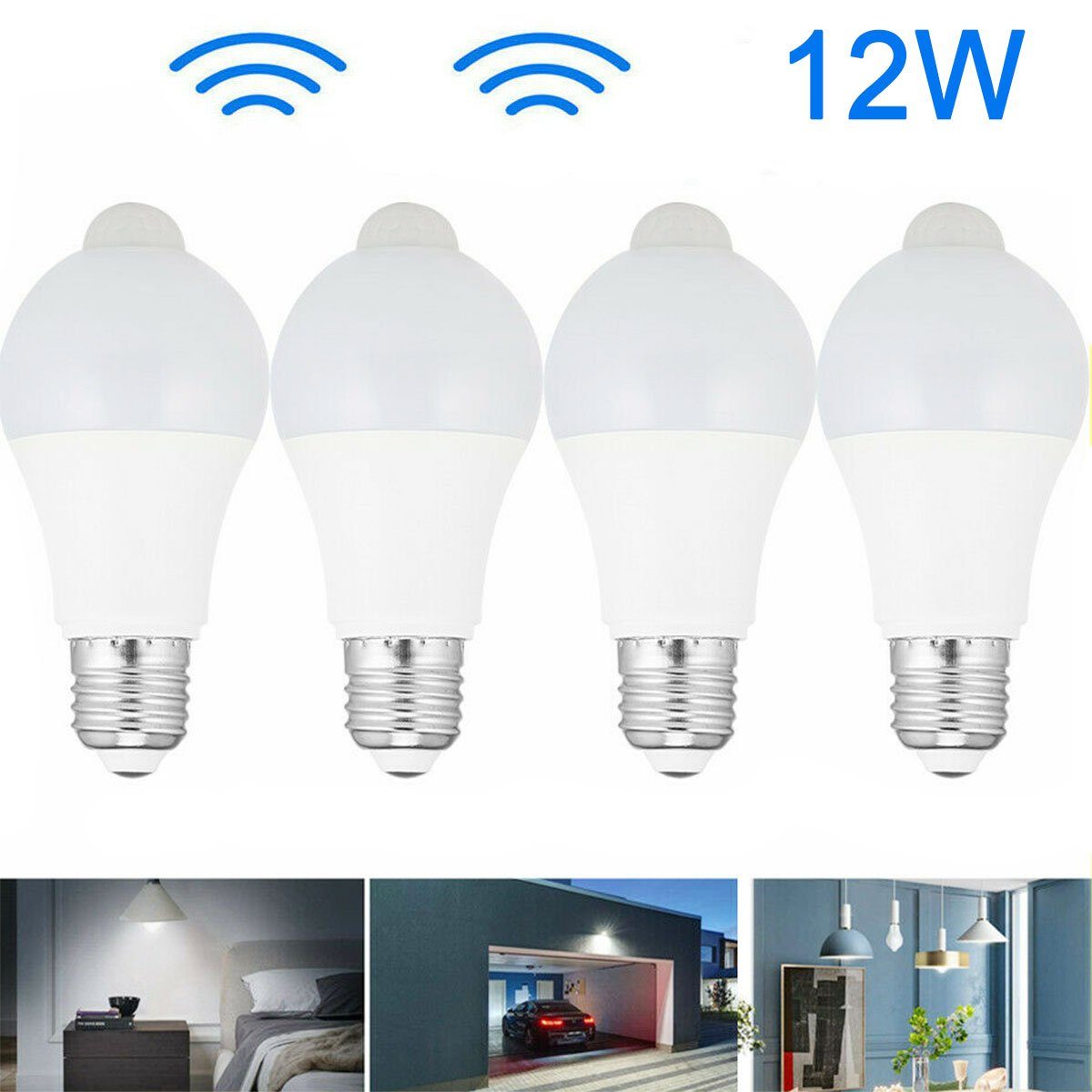 Lampe, mit Leuchtmittel, Bewegungssensor Birne Smarte Licht Lampe 12W LED Glühbirne LED 4 Stück LETGOSPT E27 PIR Bewegungsmelder