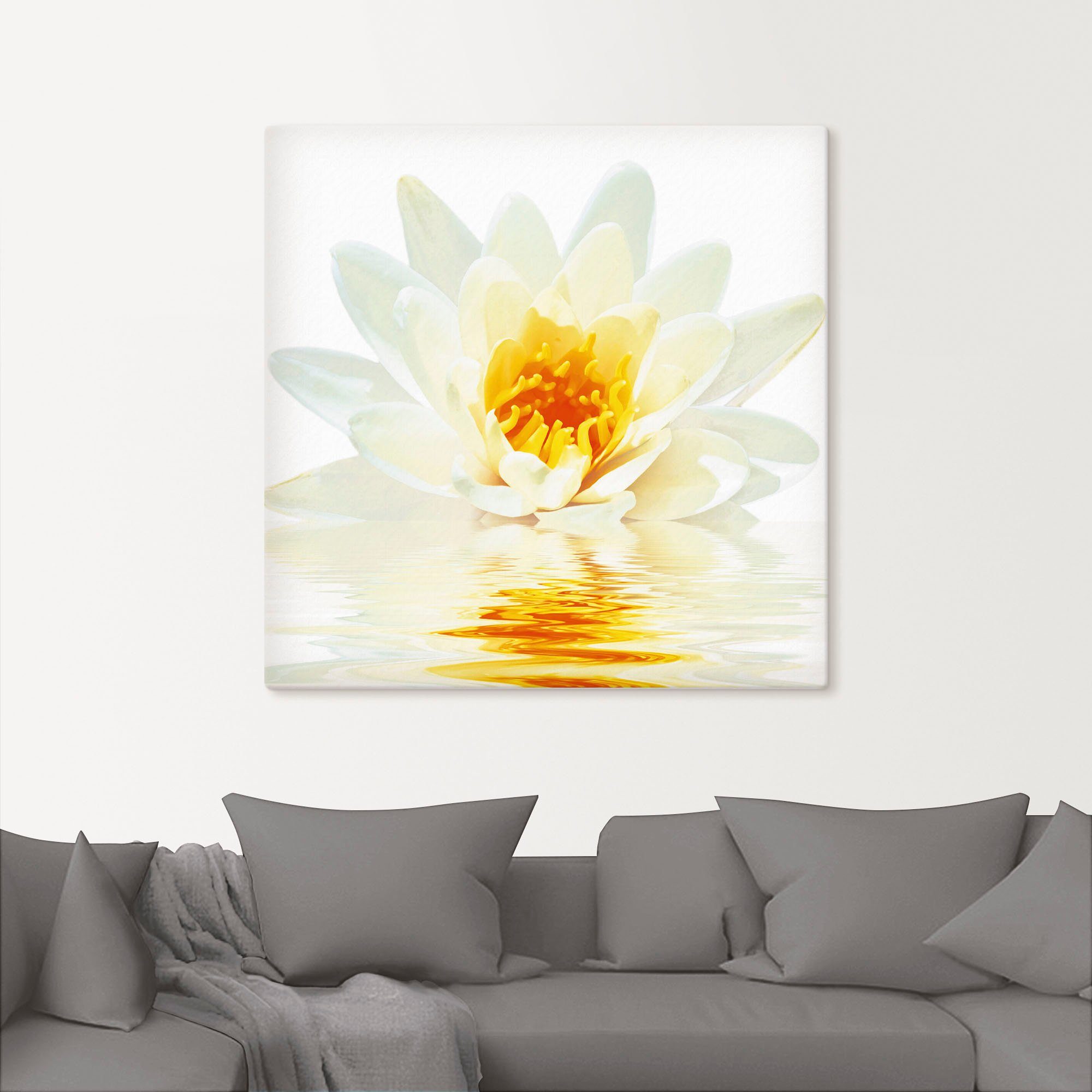Artland Leinwandbild Lotusblume schwimmt im Wasser, Blumen (1 St), auf Holzrahmen gespannt