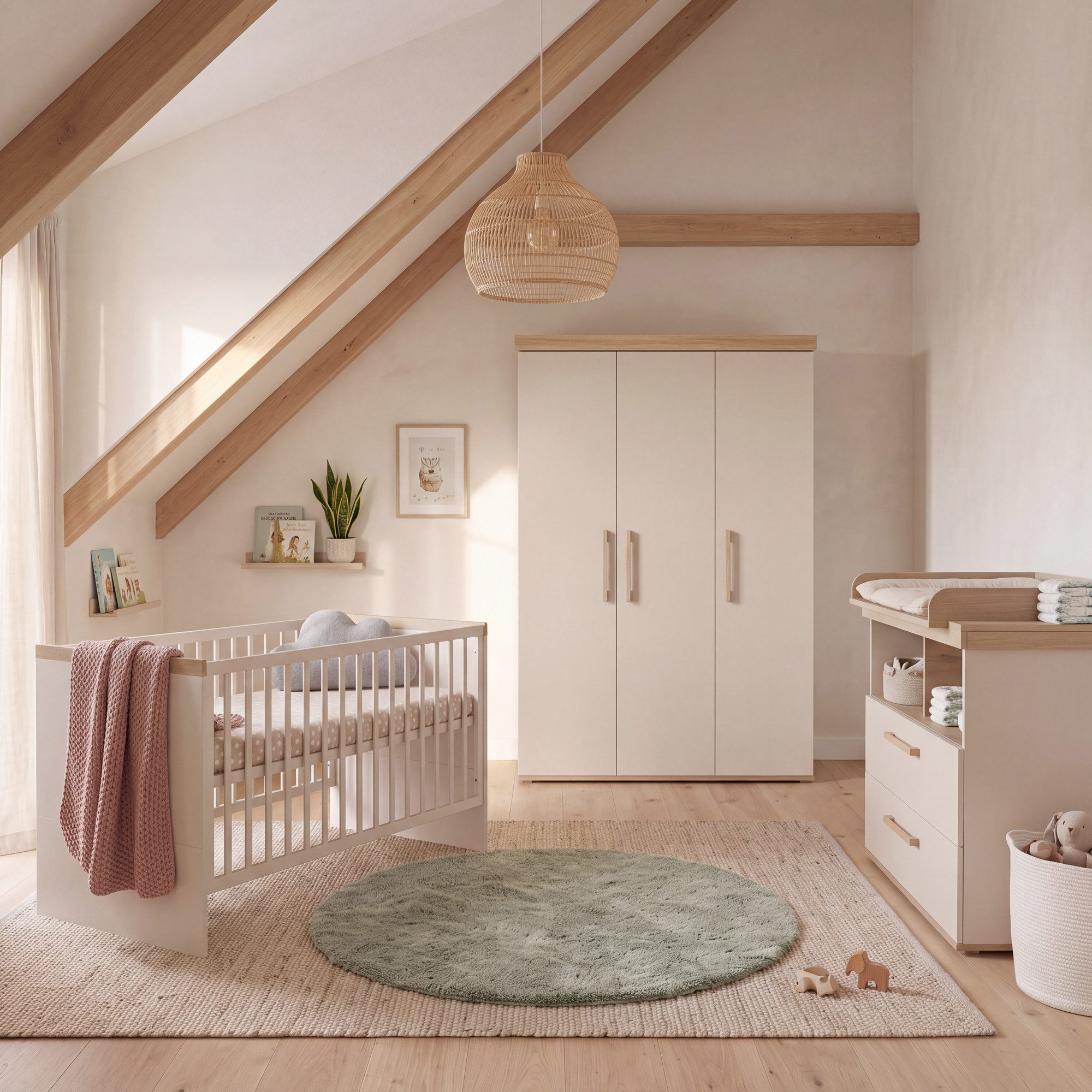 roba® Babyzimmer-Komplettset Jimmy - 3-teiliges Komplettzimmer - MADE IN EUROPE, (Set, Babybett 70 x 140 cm, Wickelkommode Schublade & Fach, Kleiderschrank), aus Holz - Klassisches Design - moderne Farben - Kinderzimmer Set
