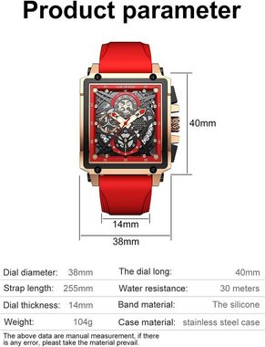Lige Watch, Herren Quarz Chronograph Silikon Armband 3ATM Wasserdichter Armband