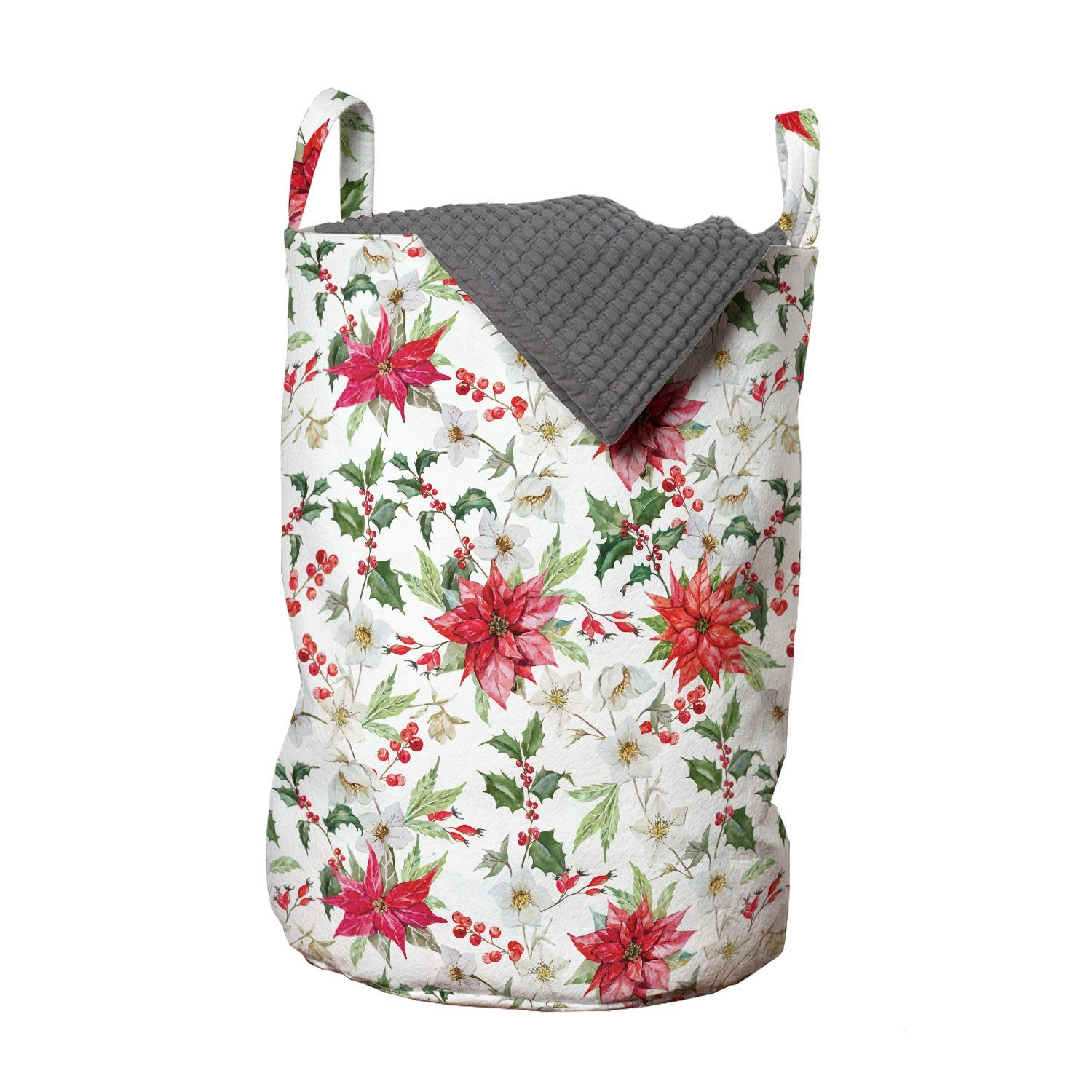 Abakuhaus Wäschesäckchen Wäschekorb mit Griffen Kordelzugverschluss für Waschsalons, Blumen Weihnachten Blumen Knospen | Wäschesäcke