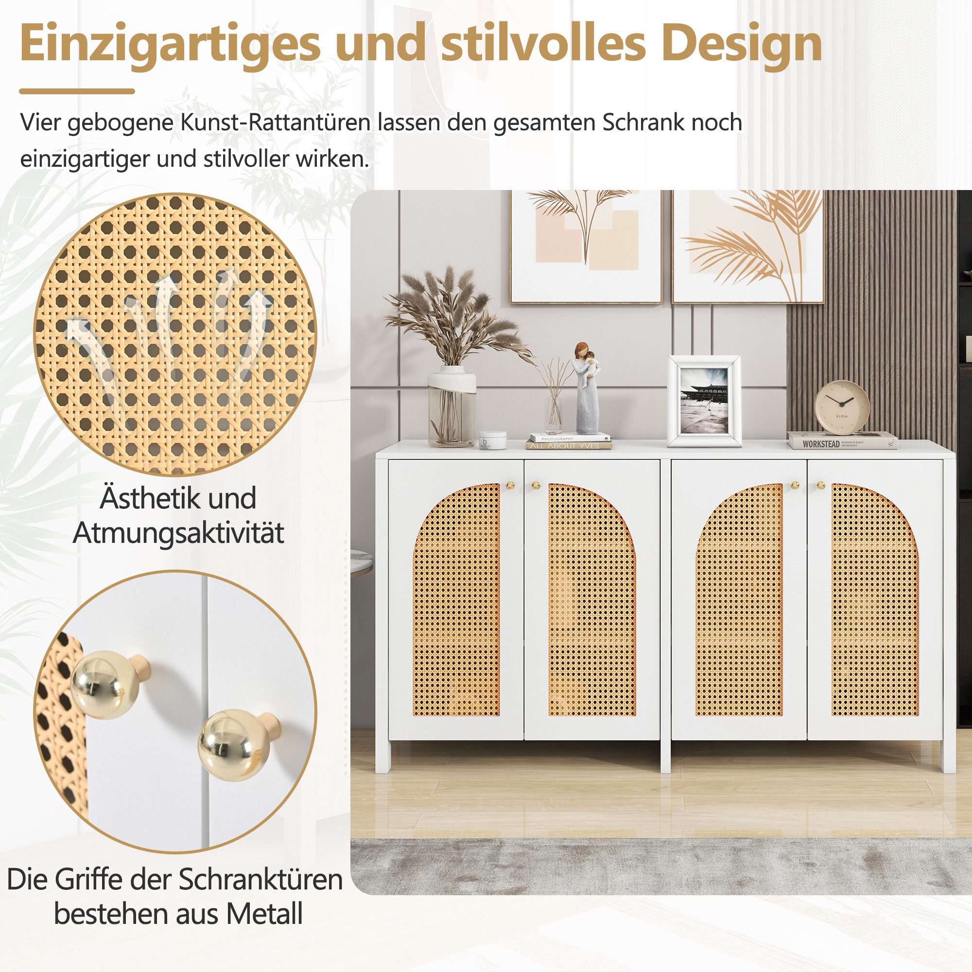 Thanaddo Sideboard Sideboard mit 4 Rattantüren,Vielseitiger Buffetschrank, günstig online kaufen