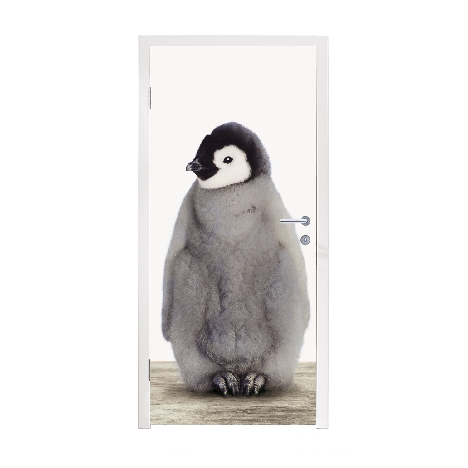 MuchoWow Türtapete Kinder - Pinguin - Grau - Tiere - Mädchen - Jungen, Matt, bedruckt, (1 St), Fototapete für Tür, Türaufkleber, 75x205 cm