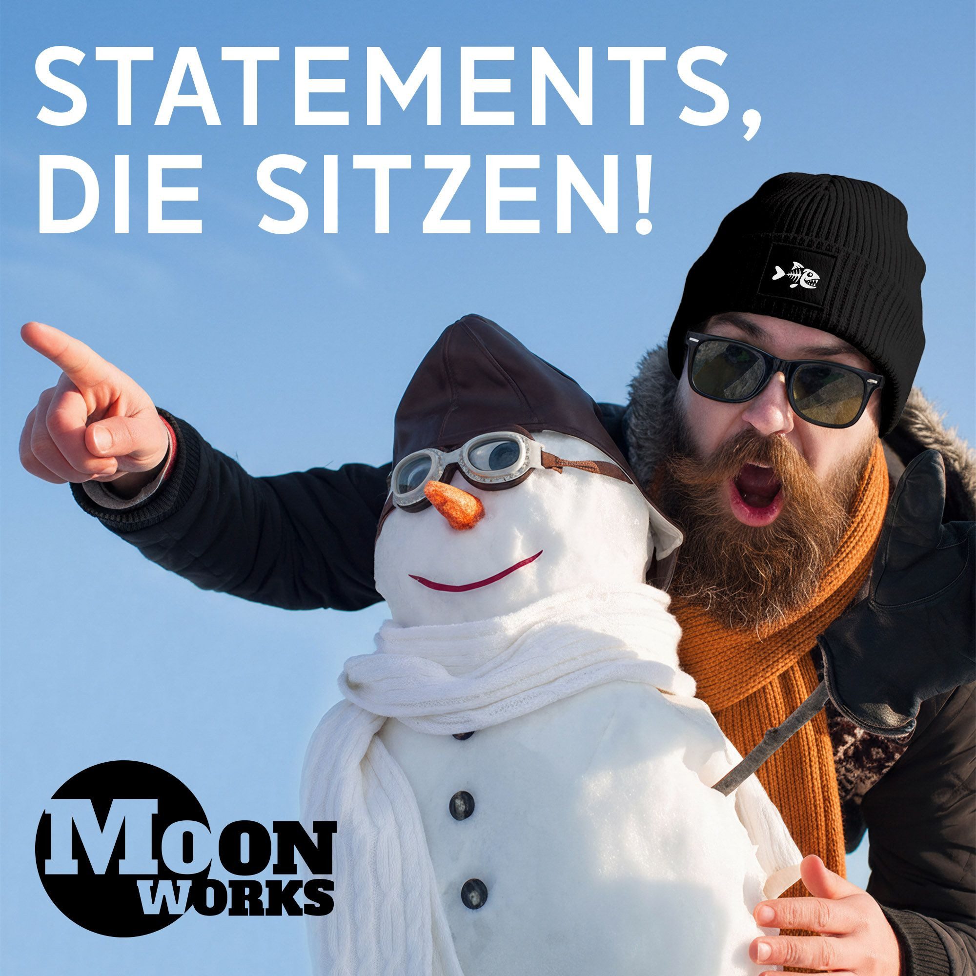 MoonWorks Strickmütze Herren Beanie Patch Piranha Grafik Print Lustig Wintermütze