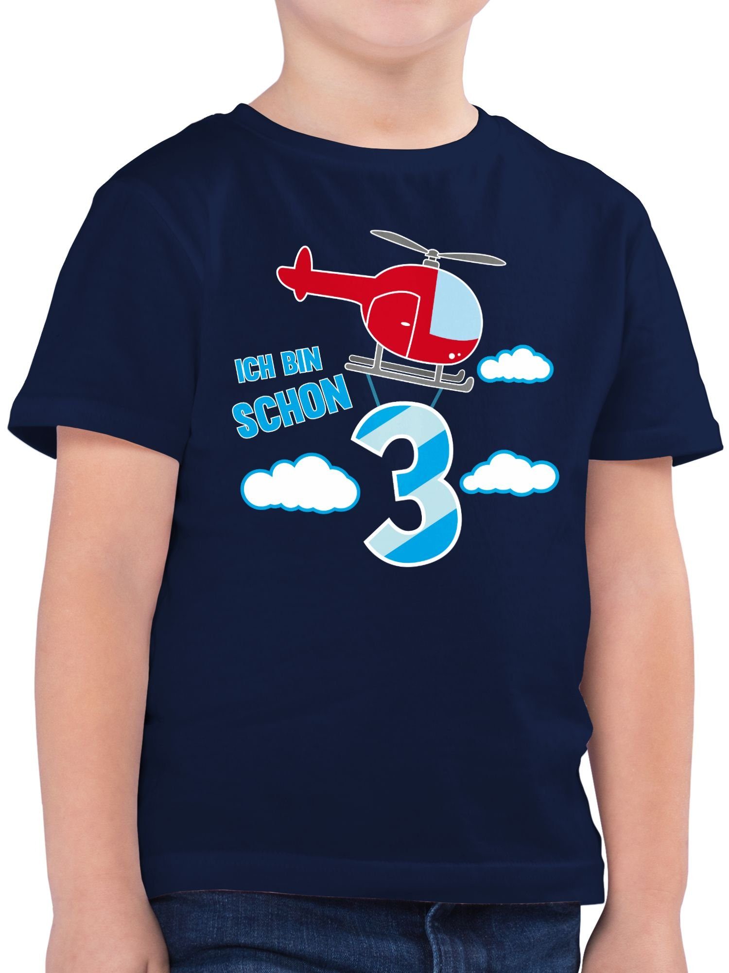 Shirtracer T-Shirt Ich bin schon drei Hubschrauber 3. Geburtstag 2 Dunkelblau