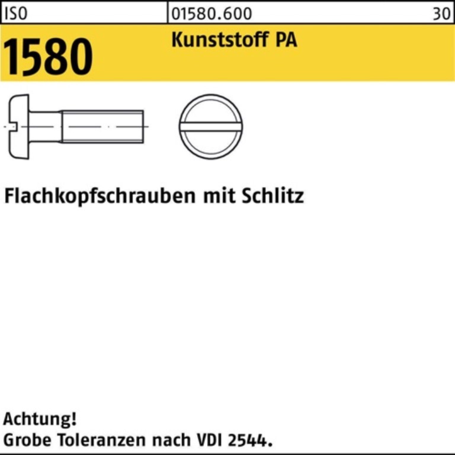 Reyher Schraube 200er Pack Flachkopfschraube ISO 1580 Schlitz M4x 12 Polyamid 200 Stü