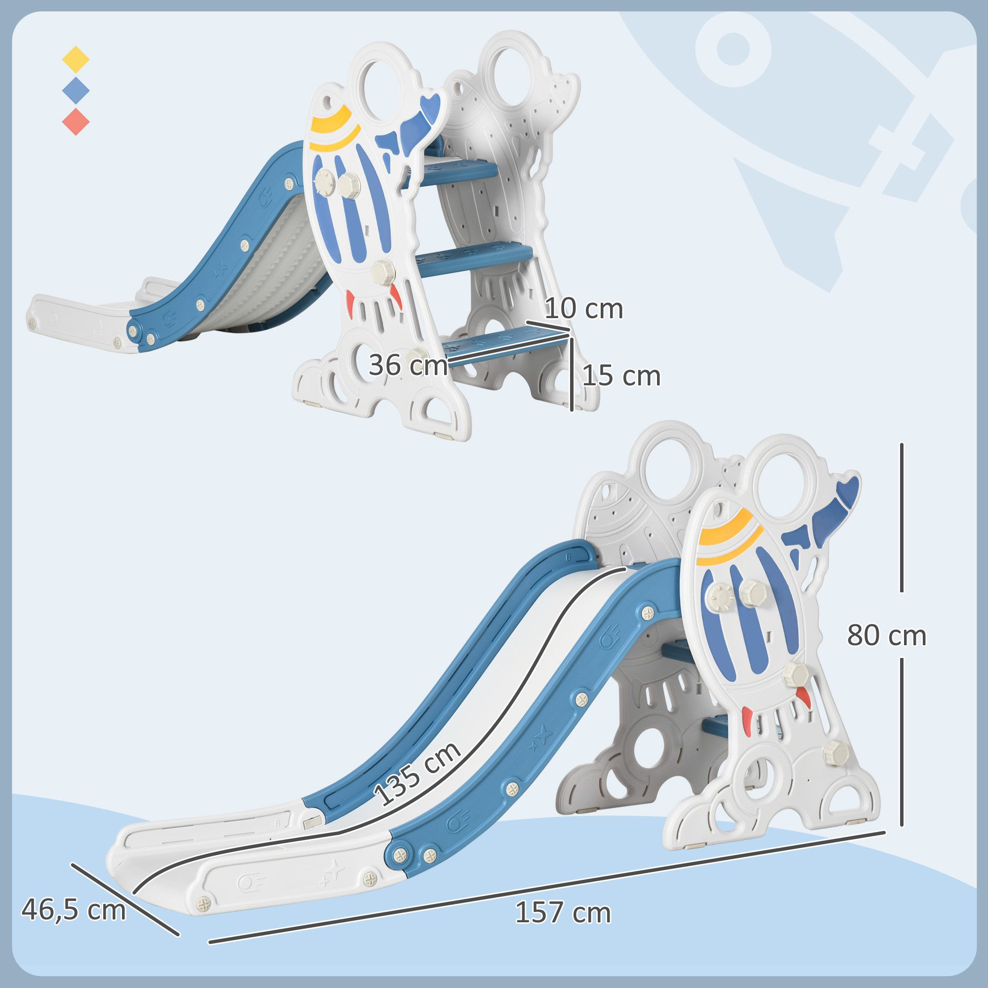 AIYAPLAY Rutscher Kinder Rutsche mit Raketen-Design, Leiter, Rutsche, (Gartenrutsche mit Raketen-Design, 1-tlg., Kinder Rutsche), mit Leiter, Rutsche, Griffen, für Indoor, Outdoor, Blau