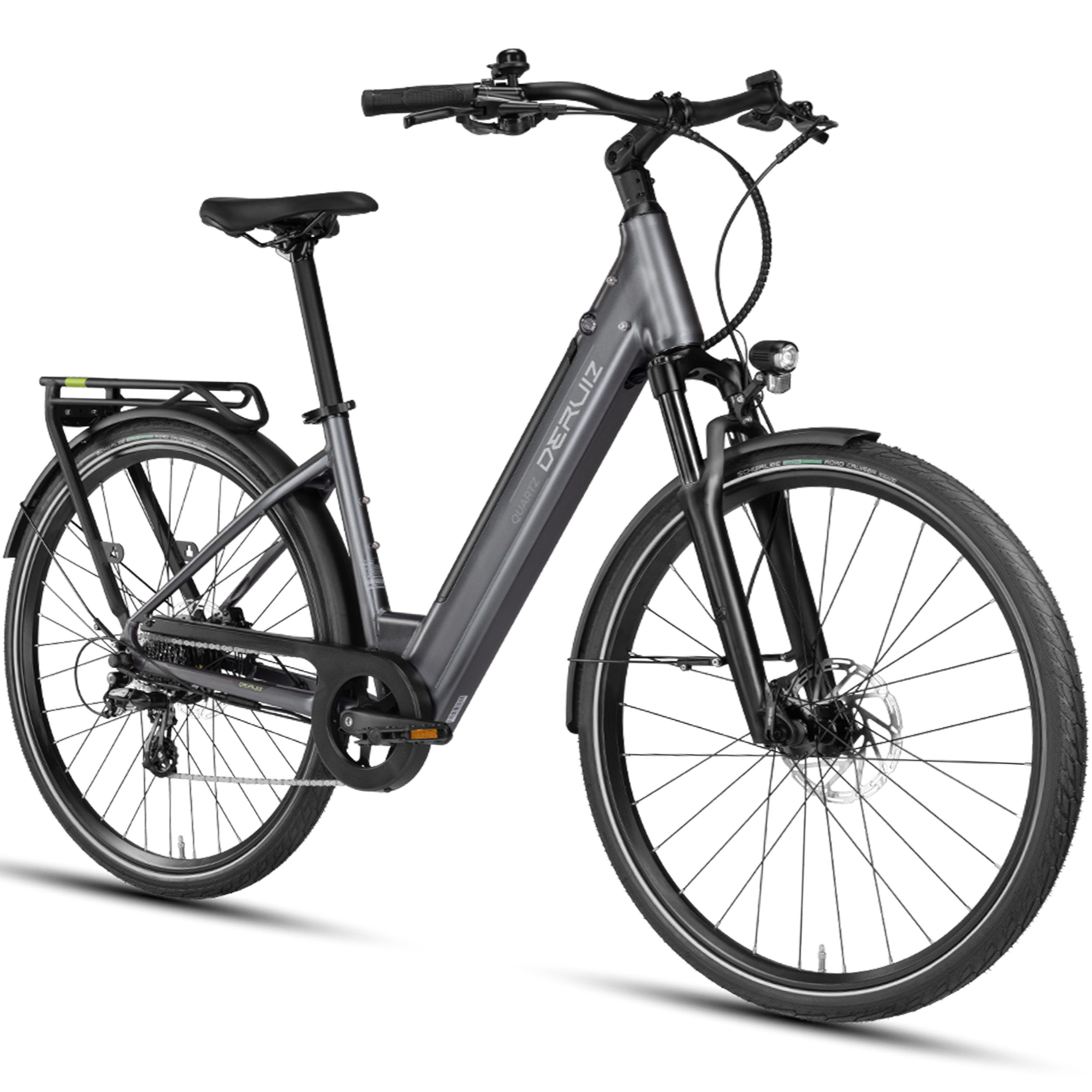 DERUIZ E-Bike Cityrad Elektrofahrrad 28 zoll, e-bike für Herren Damen, 48V Akku, 55Nm, 8 Gang Shimano RD-M310 Schaltwerk, Kettenschaltung, Heckmotor, 644 Wh, (Beleuchtungsset, mit Akku-Ladegerät), Quartz2026