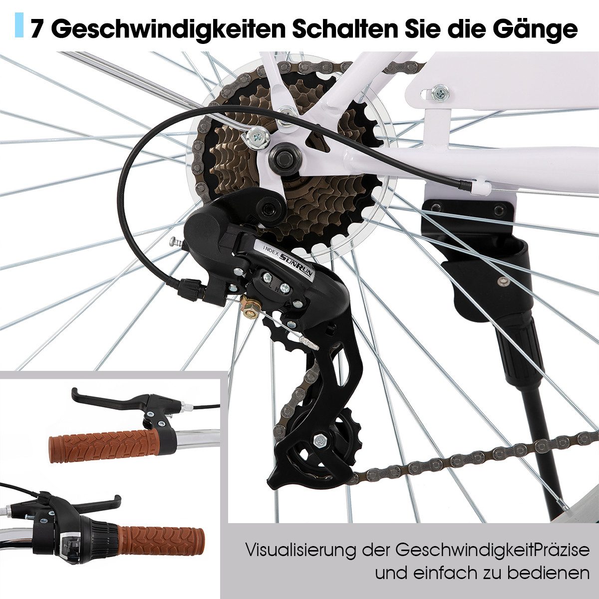 HILAND Cityrad 26 Zoll Beach Cruiser Bike für Männer und Frauen, Step-Through Rahmen, Step-Through Rahmen mit Gepäckträger und Korb,7 Gang