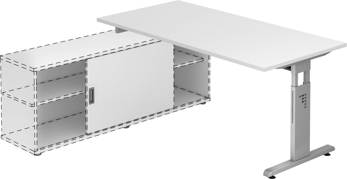 HAMMERBACHER Schreibtisch Anbauschreibtisch T-Fuß 160x80cm weiß/silber