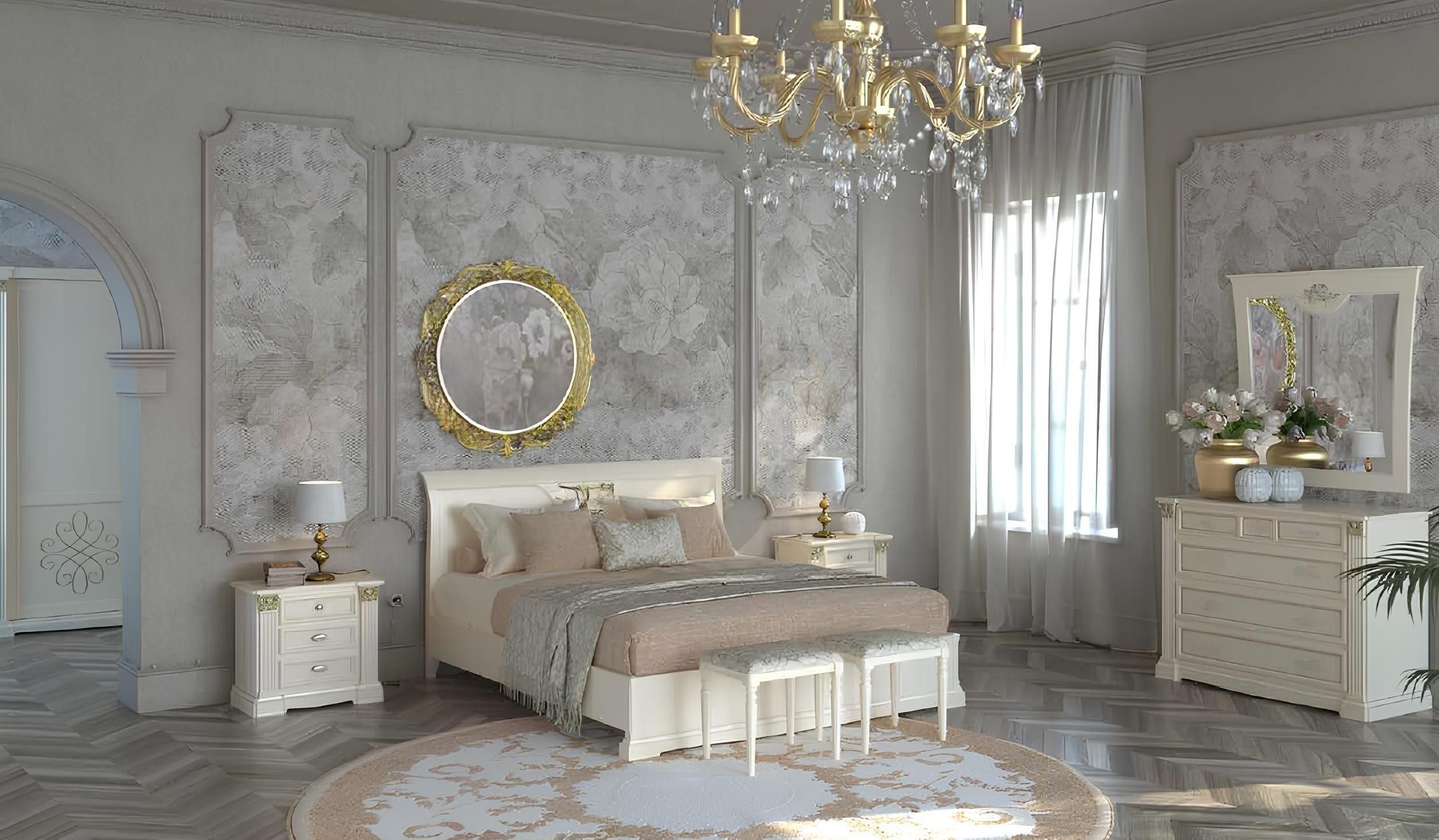 Xlmoebel Holzbett Luxus Hotelbett 180x200cm Doppel Barock Rokoko Design (Doppelbett, 1-tlg., 180 x 200 cm), Made in Europa