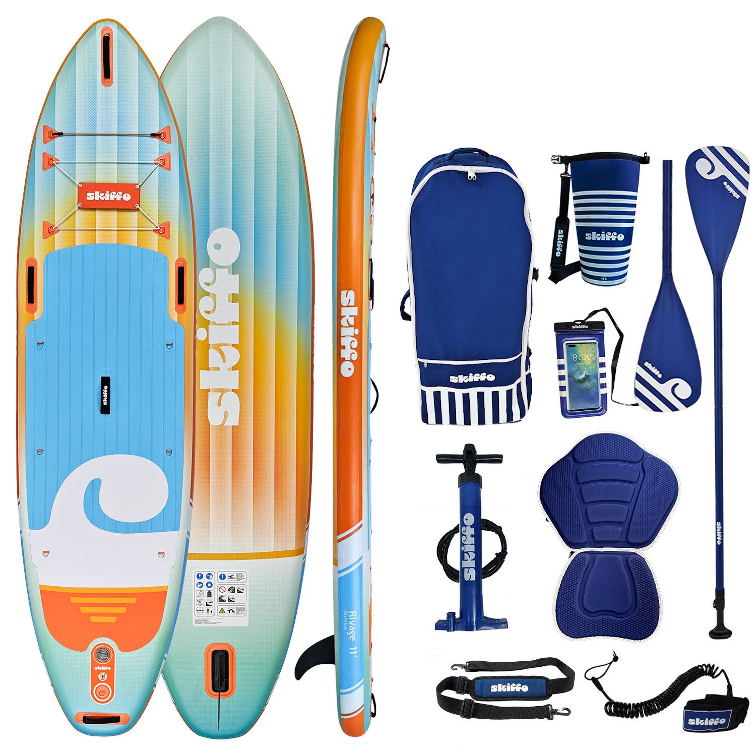 SUP-Board Skiffo Rivage Sunrise 11.0 SUP Board aufblasbar 2in1 Paddle Kajak Set