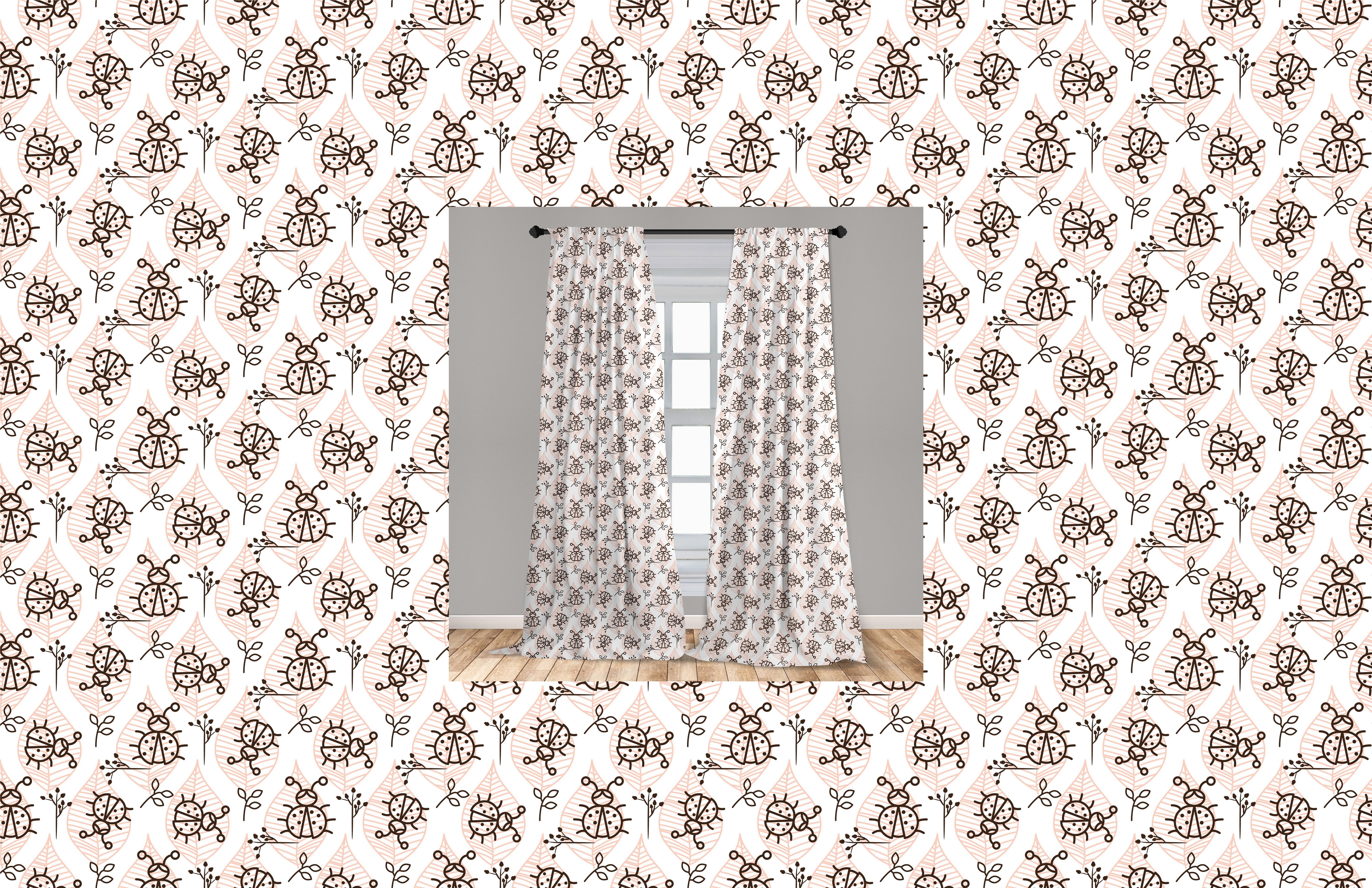 Marienkäfer Wohnzimmer Microfaser, Childish für Abakuhaus, auf Gardine Blätter Schlafzimmer Vorhang Insekt Dekor,