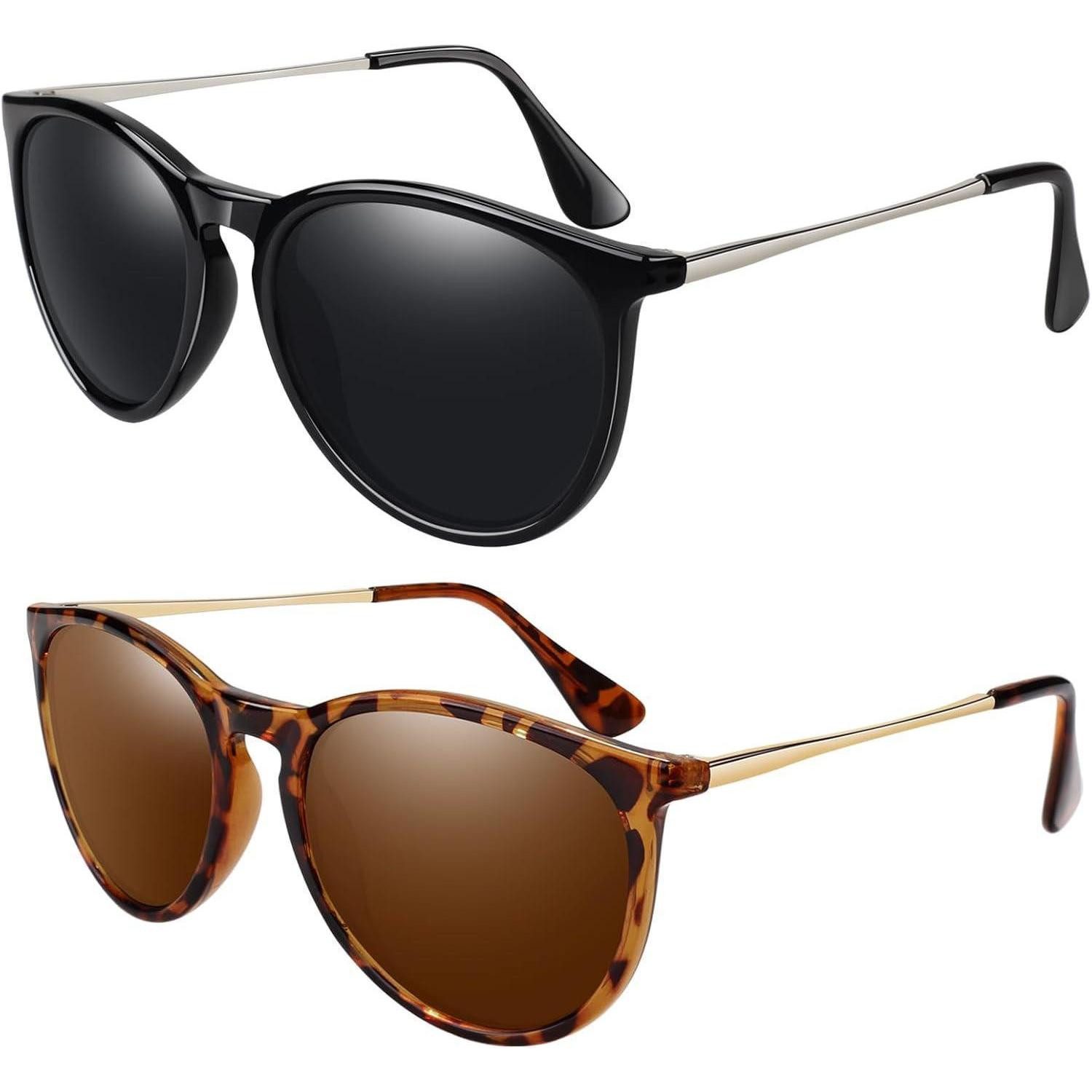 Retrosonnenbrille Sonnenbrille Damen 2er-pack Glänzender Schwarz Grau Leoparden Braun