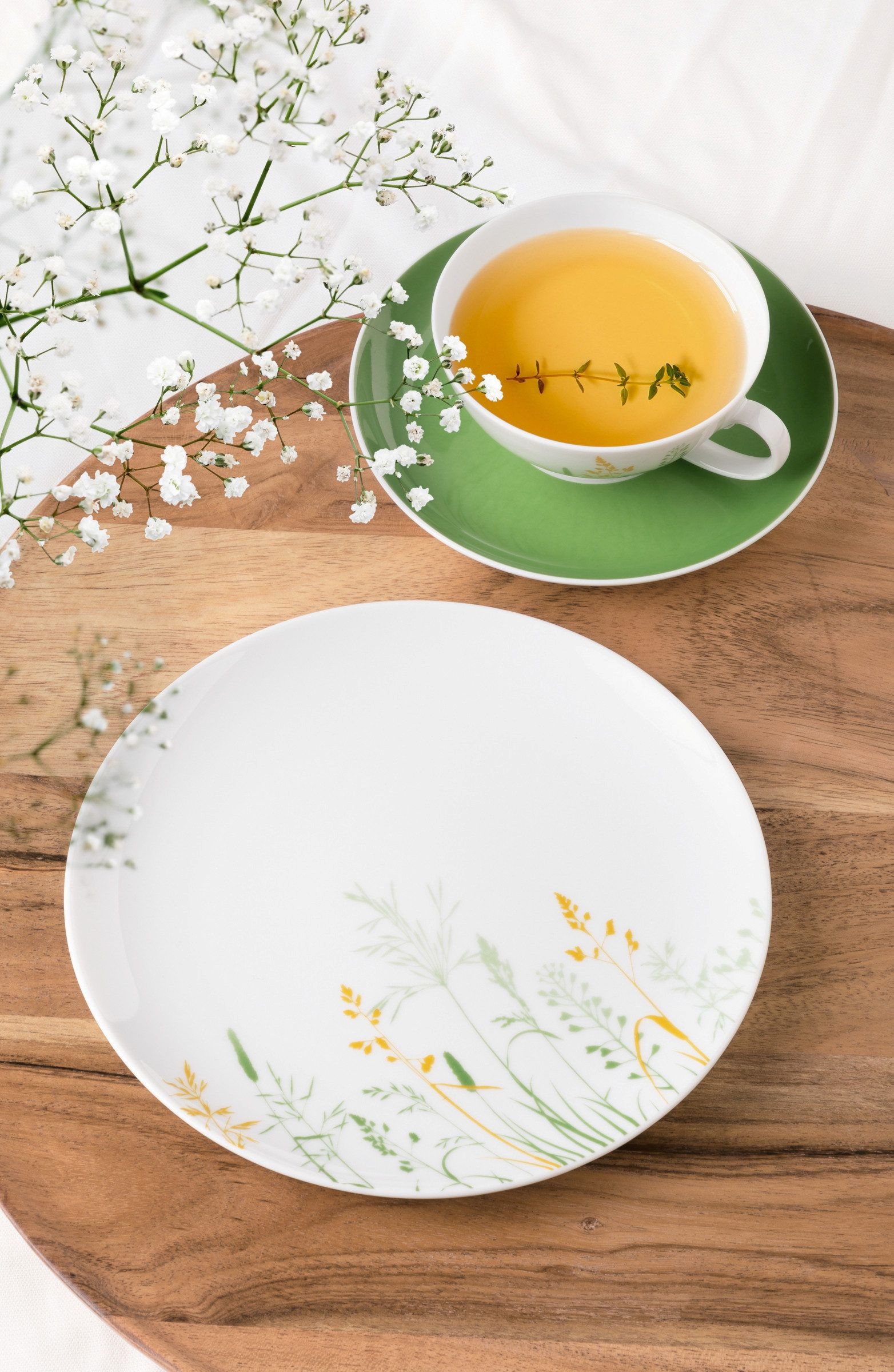 Seltmann Weiden Teeservice Geschirr-Set, 18 Teile, Liberty Meadow Grasses, klein (18-tlg), 6 Personen, Porzellan, Tassen, Untertassen, Teller, Made in Germany, 18 Teile, für 6 Personen