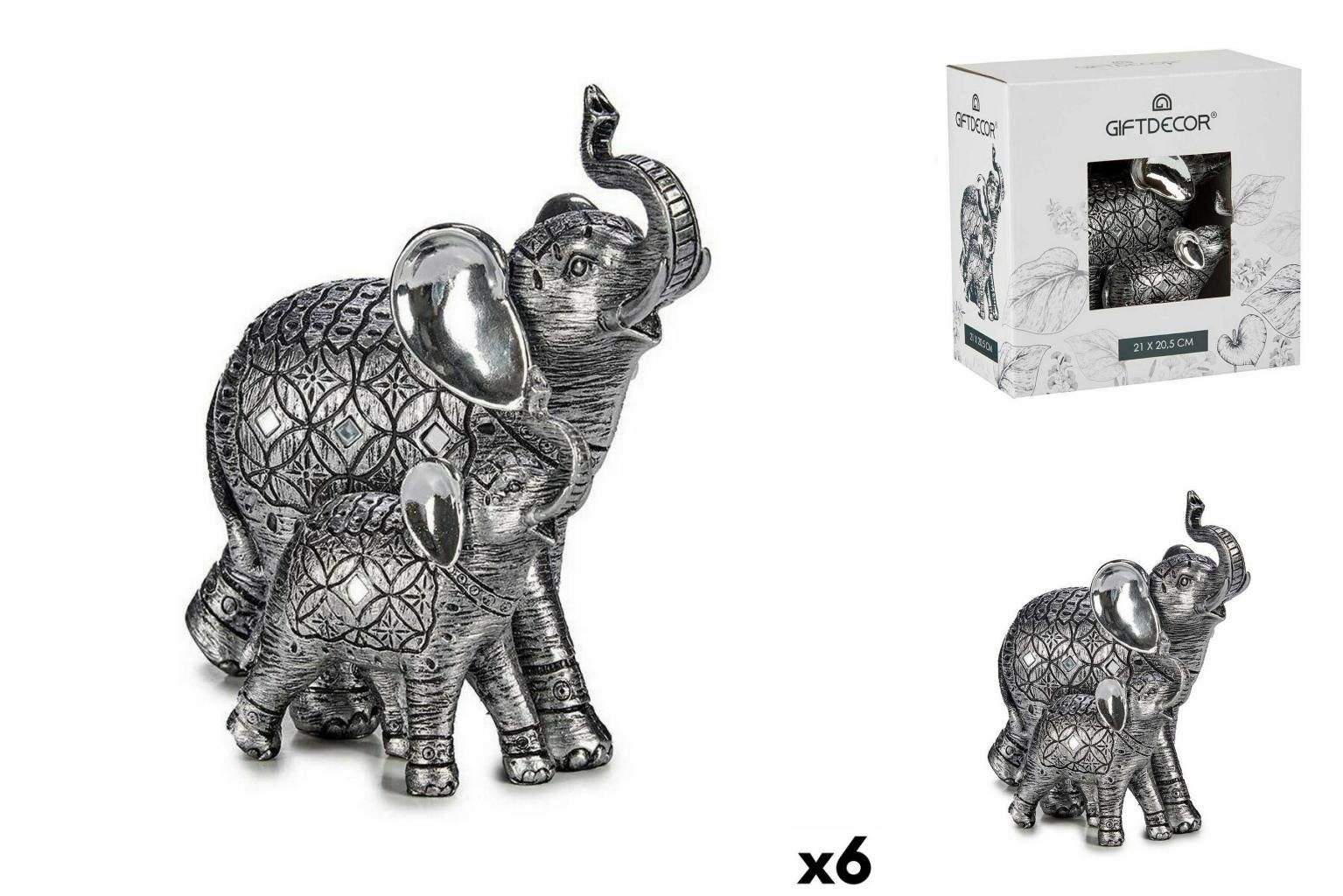 Gift Decor Dekoobjekt Deko-Figur Elefant Silberfarben 21,5 x 20,5 x 11 cm 6 Stück