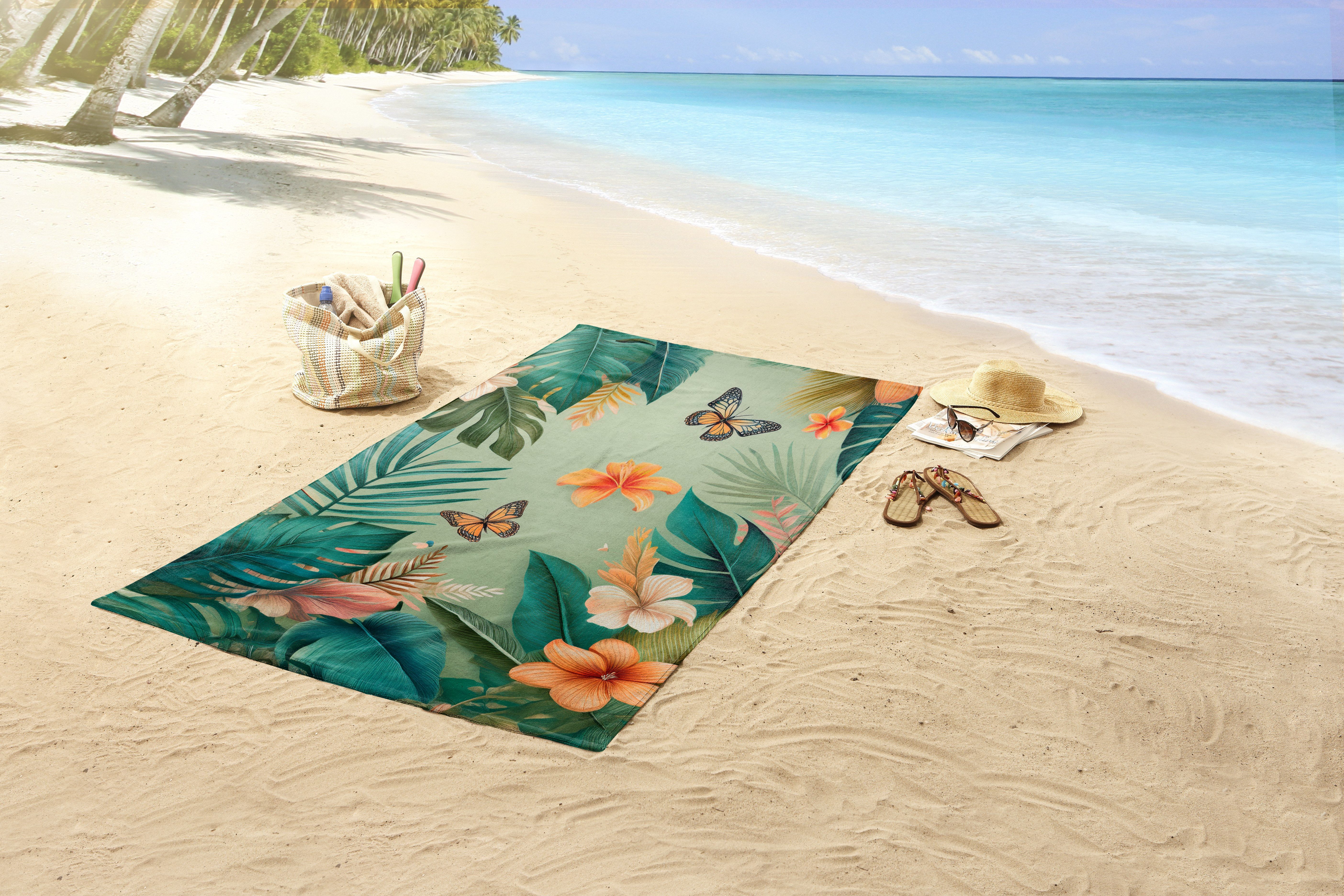 good morning Strandtuch Joelle, Velours (Packung, 1-St), Mikrofaser, Velours, Strandtuch, saugfähig, leicht, 100x180, tropisch