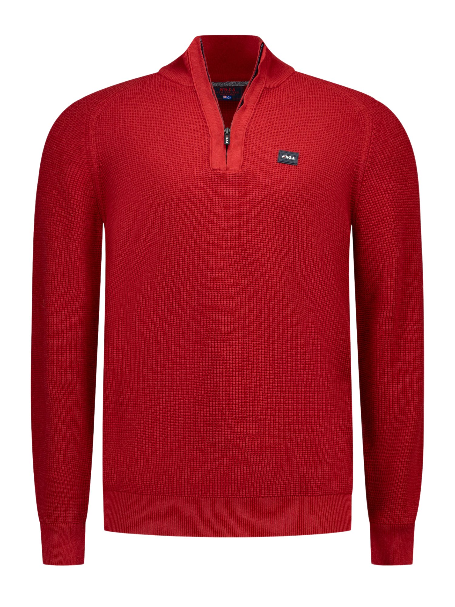 New Zealand Auckland Strickpullover NZA263 G rot,Basic,Baumwolle,Unifarben,Troyer-Kragen,Lang,Regular Fit