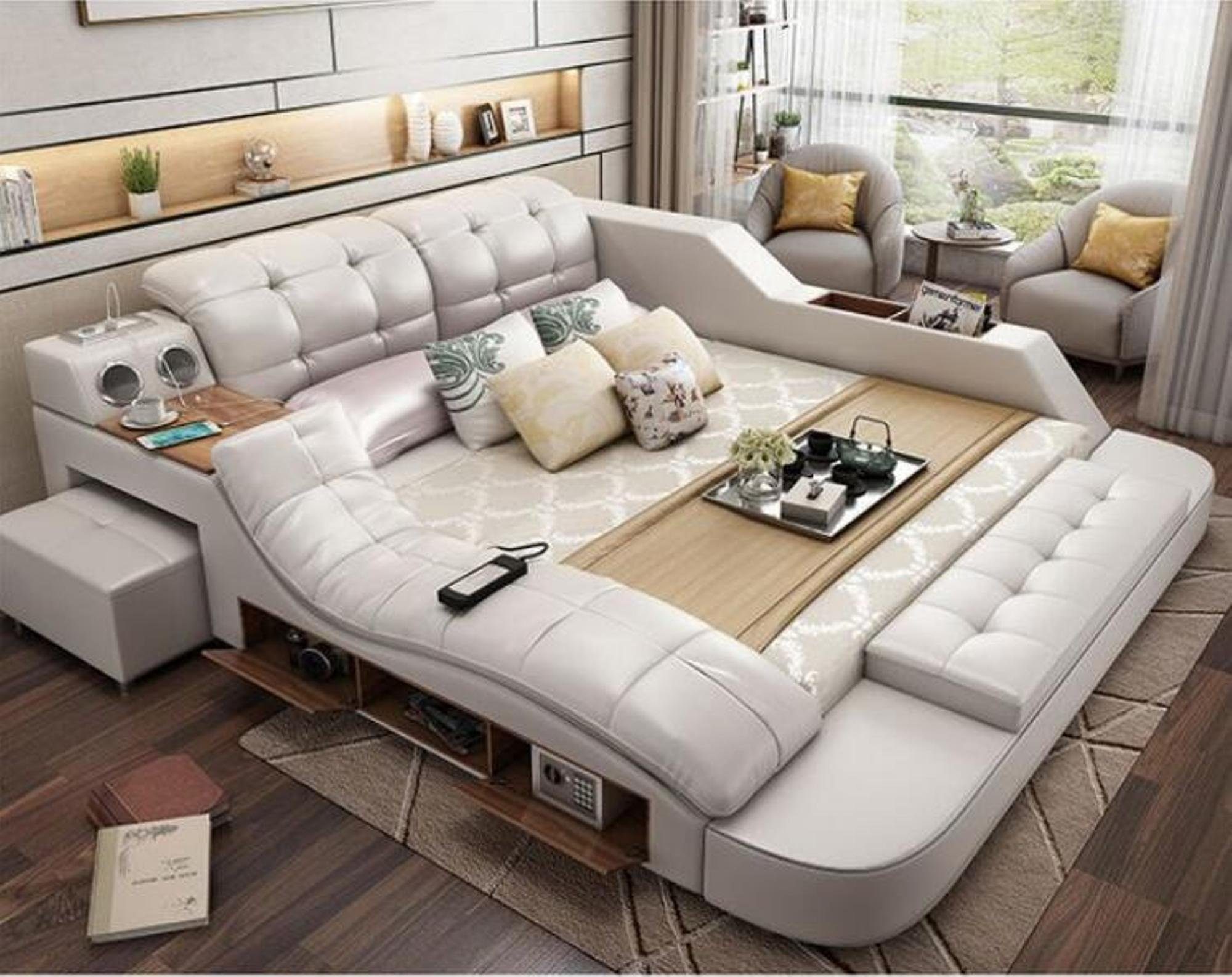 JVmoebel Multimediabett Luxus Lederbett mit USB-Anschluss und modernem Polsterdesign, Made in Europa