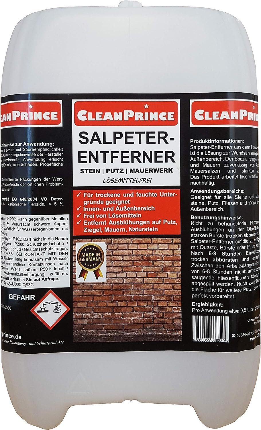 CleanPrince Salpeter-Entferner 5 Liter Salpeter Reinigungsmittel Sprühreiniger