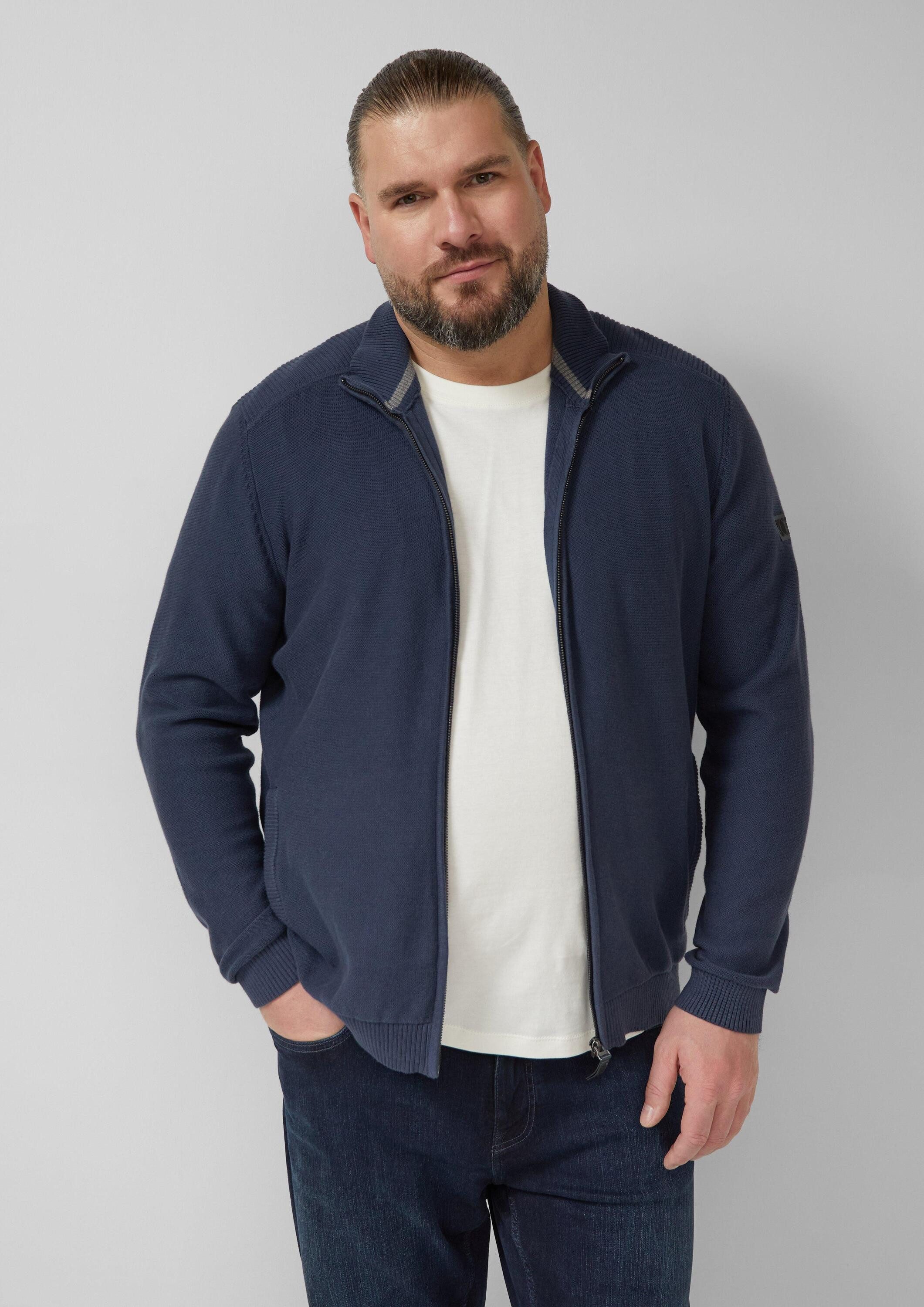 s.Oliver Cardigan Strickjacke Strukturmix-Strickjacke aus Baumwolle mit Stehkragen
