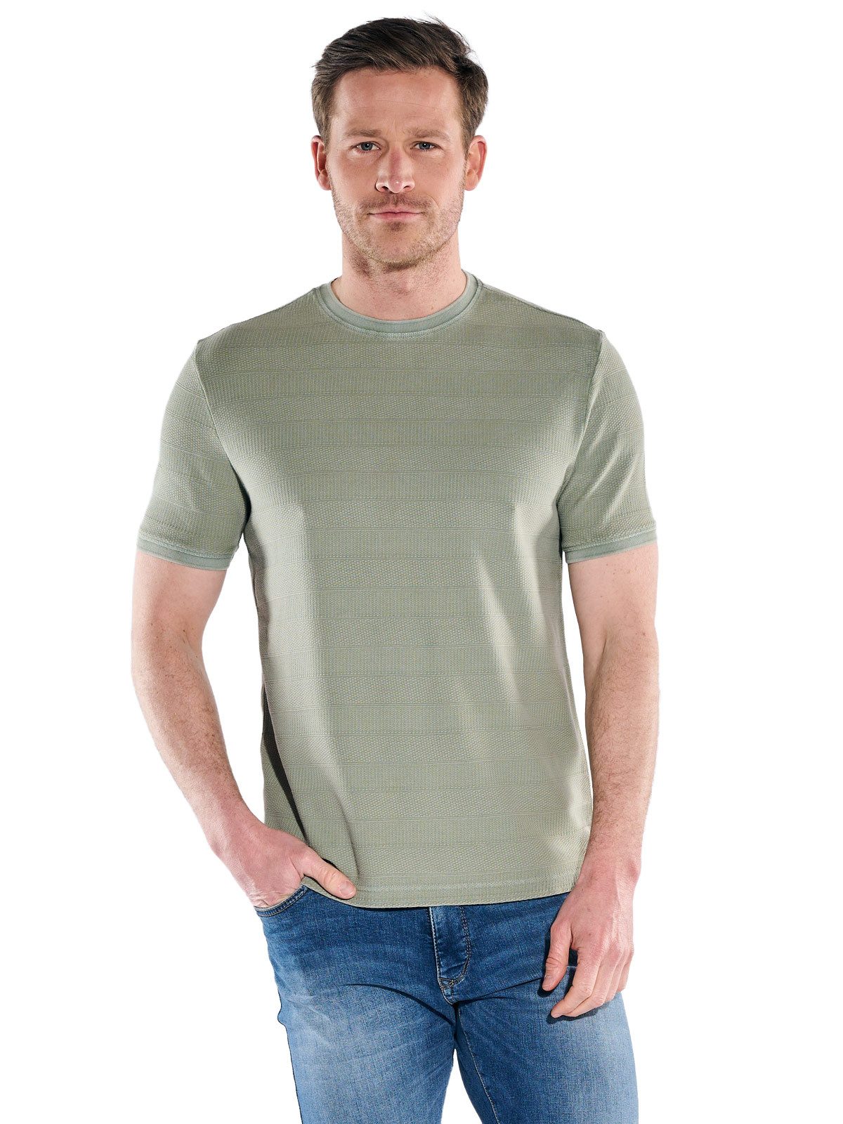 Engbers T-Shirt Herren Strukturiertes T-Shirt im Streifendesign, Gruen