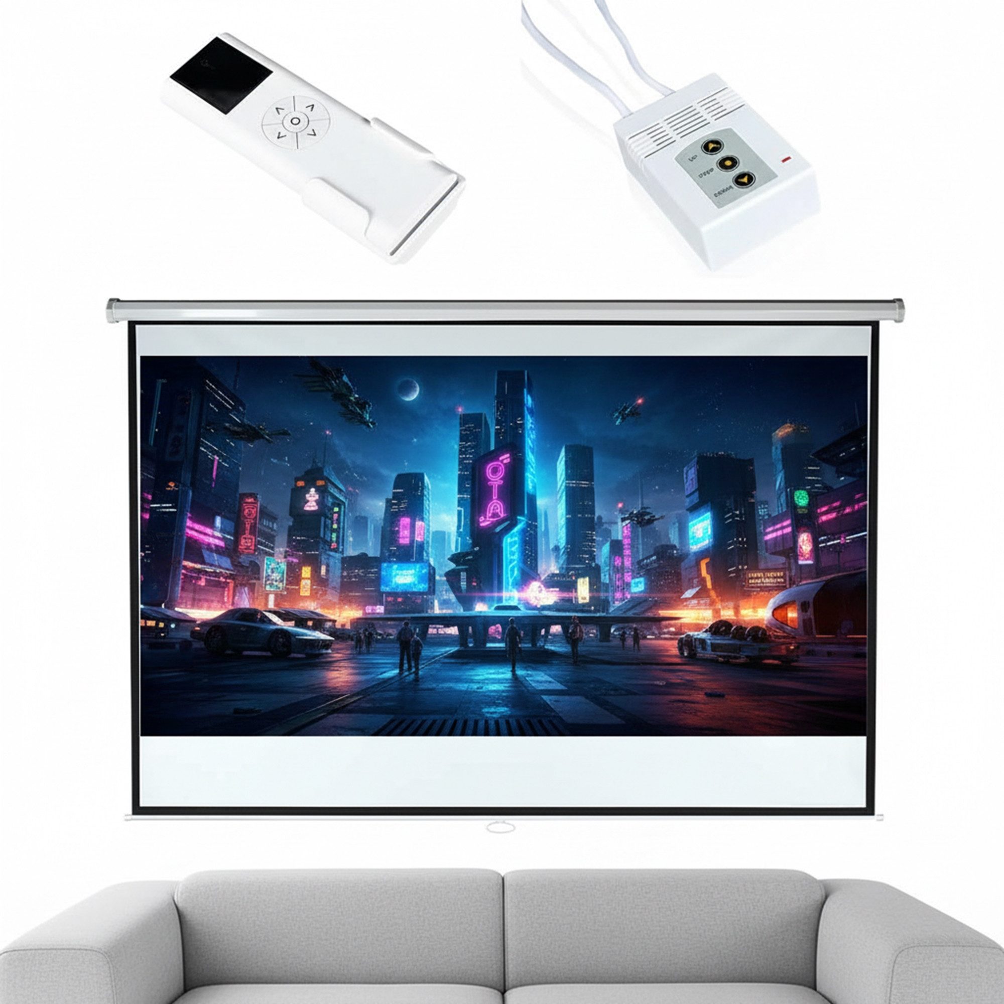 Mucola 203x203cm MOTOR LEINWAND BEAMER FFB HEIMKINO BEAMERLEINWAND 120 Motorleinwand (Schweres 3-Schicht Gewebetuch ca.500 g/m)