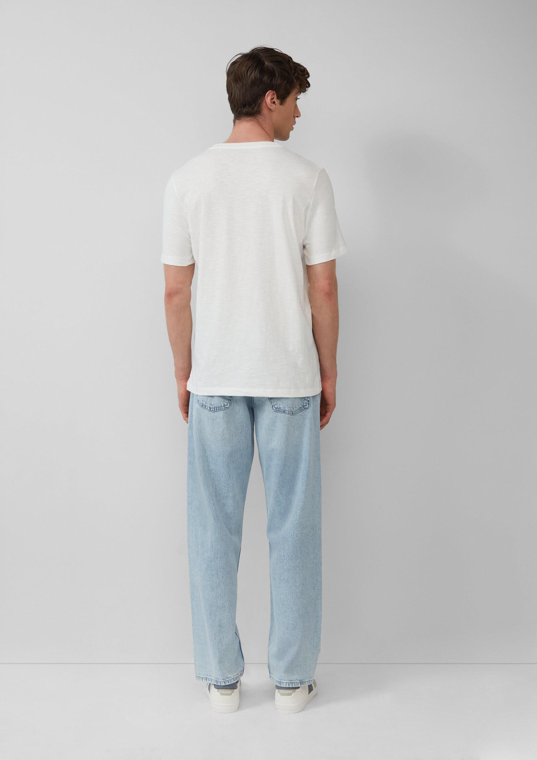 s.Oliver Kurzarmshirt T-Shirt Henley-Shirt mit Flammgarnstruktur
