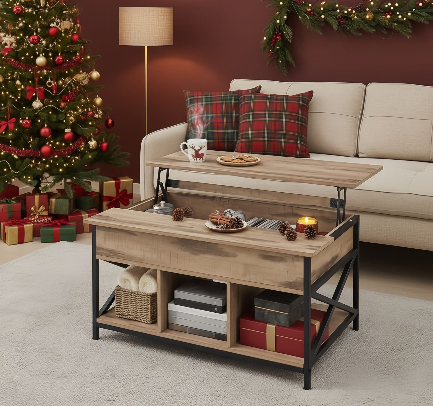 VASAGLE Couchtisch, höhenverstellbar, versteckter Stauraum, 60 x 100/120 x (48-62) cm