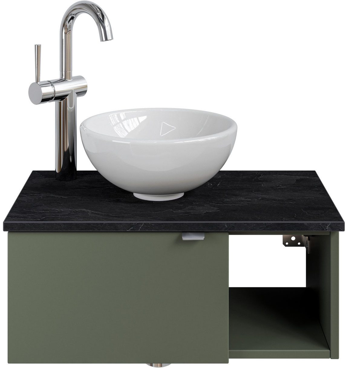 Saphir Waschtisch Serie 6915 Waschschale mit Unterschrank für Gästebad, Gäste WC (3-St., Keramik-Aufsatzbecken, Waschtischplatte, Waschtischunterschrank), 61 cm mit Keramik-Aufsatzbecken, 1 Tür und 1 Fach