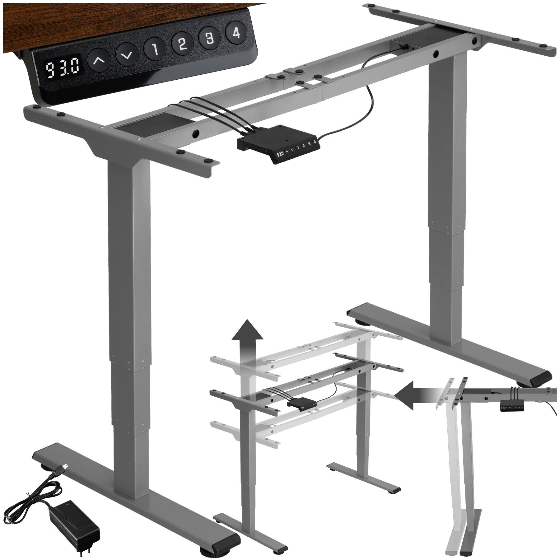 tectake Tischgestell Schreibtischgestell Twain höhenverstellbar 110-168x60x60-125cm (1-St., 1 tlg), Flexibler Tischrahmen in moderner Optik