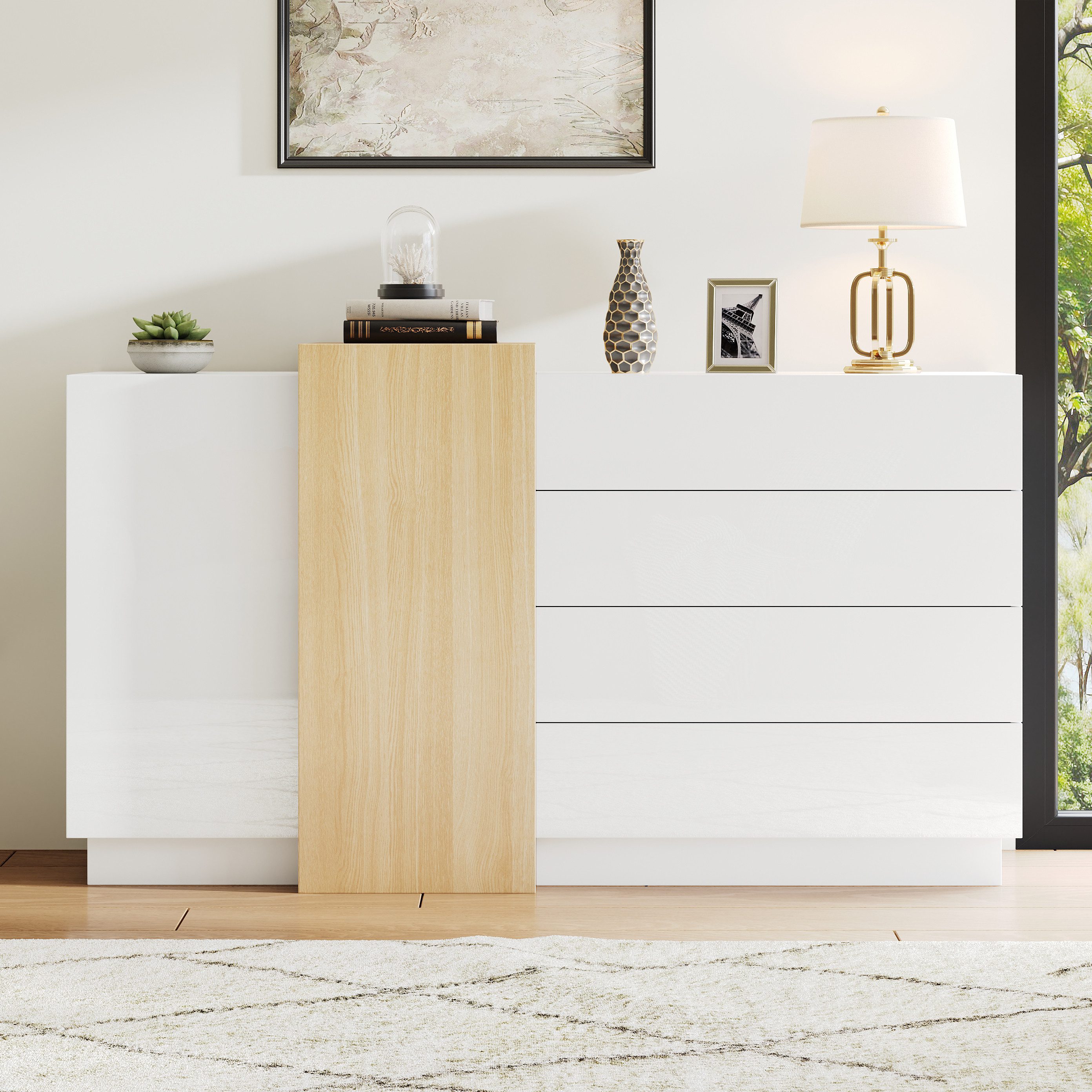 Fine Life Pro Sideboard Weißes Sideboard, Esszimmerschrank, minimalistisch, Holzfarbe, Moderner Aufbewahrungsschrank mit viel Stauraum, stilvoll & praktisch