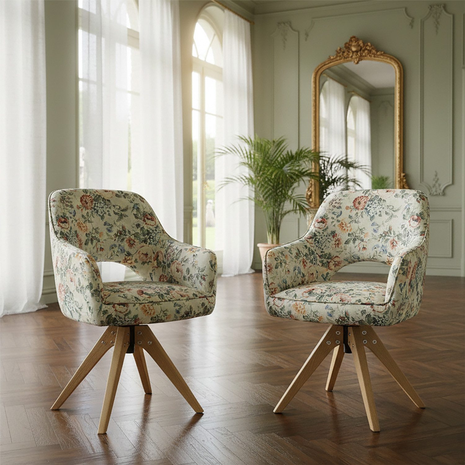 DUBI Möbel Polsterstuhl Mika-Lena (2 St), Federkern, Eiche geölt, 360° drehbar im 2er-Set