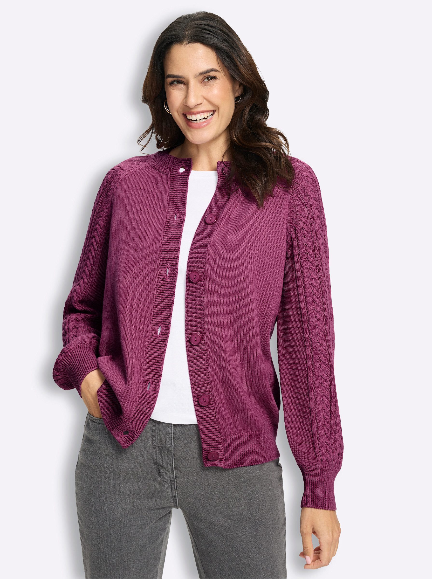Witt Strickjacke Strickjacke Langarm Links-Strick, Zopfmuster