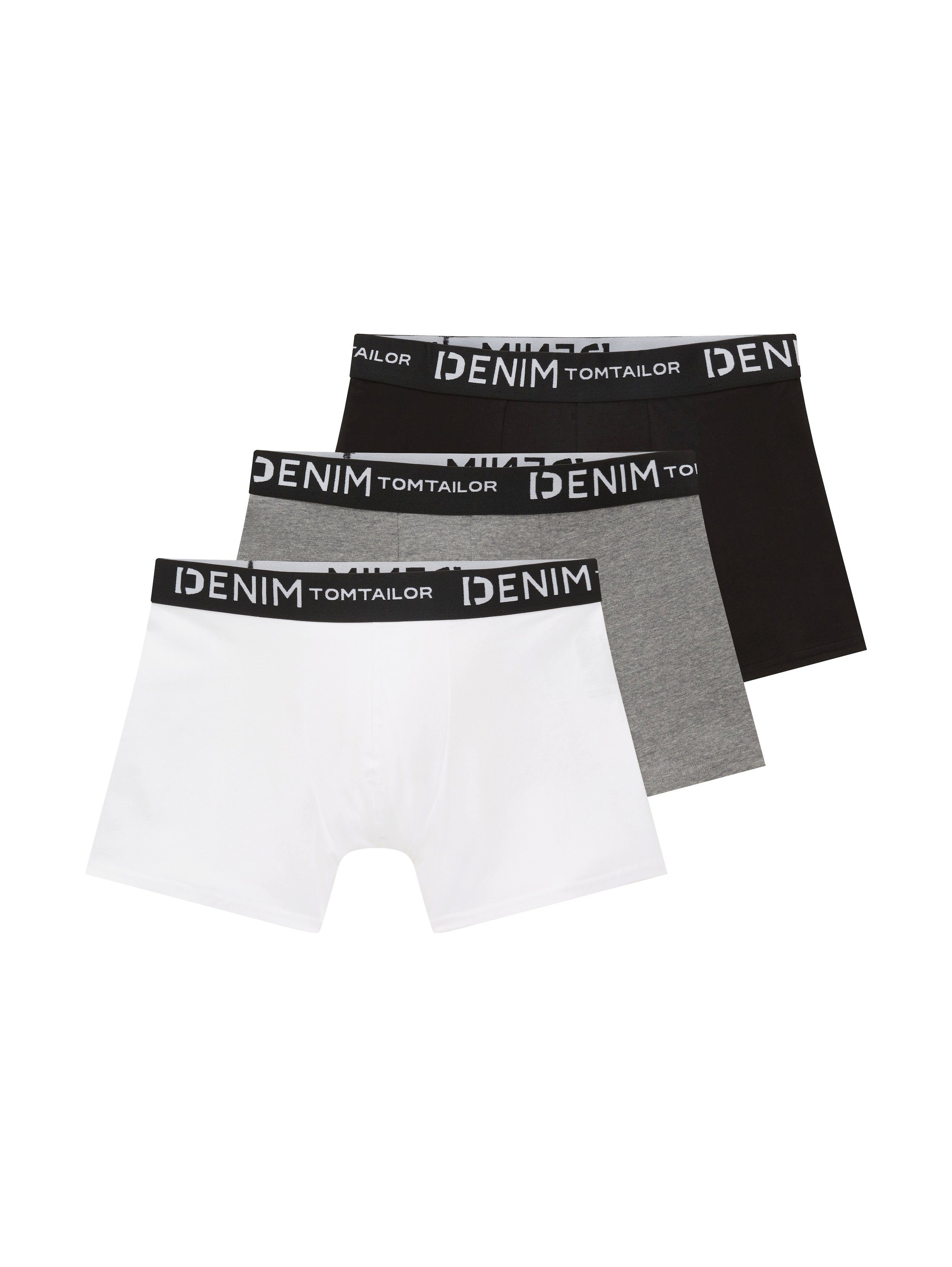 TOM TAILOR Denim Heather 3-St) mit (Packung, Melange Grey Boxershorts Logo-Stretchbund