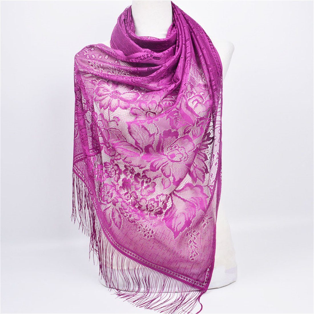 DÖRÖY Seidenschal Damen einfarbig Seidenschal, Fransen Sarong hohlen lange Spitze Schal khaki