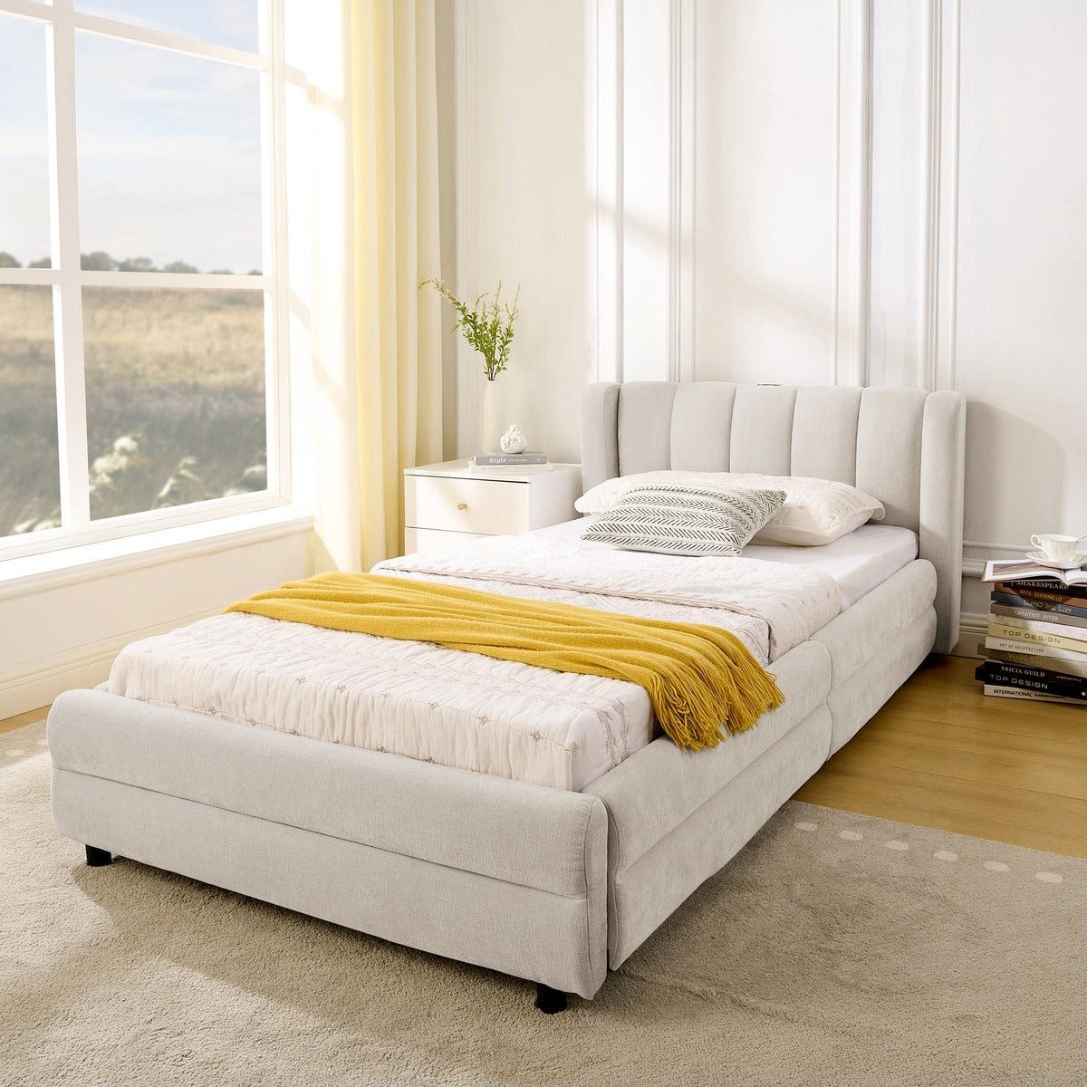 SSY Polsterbett Polsterbett, 90x200 cm, in Beige, aus Chenille (set, 1-tlg., Bettgestell ohne Matratze), Bettgestell mit Lattenrost